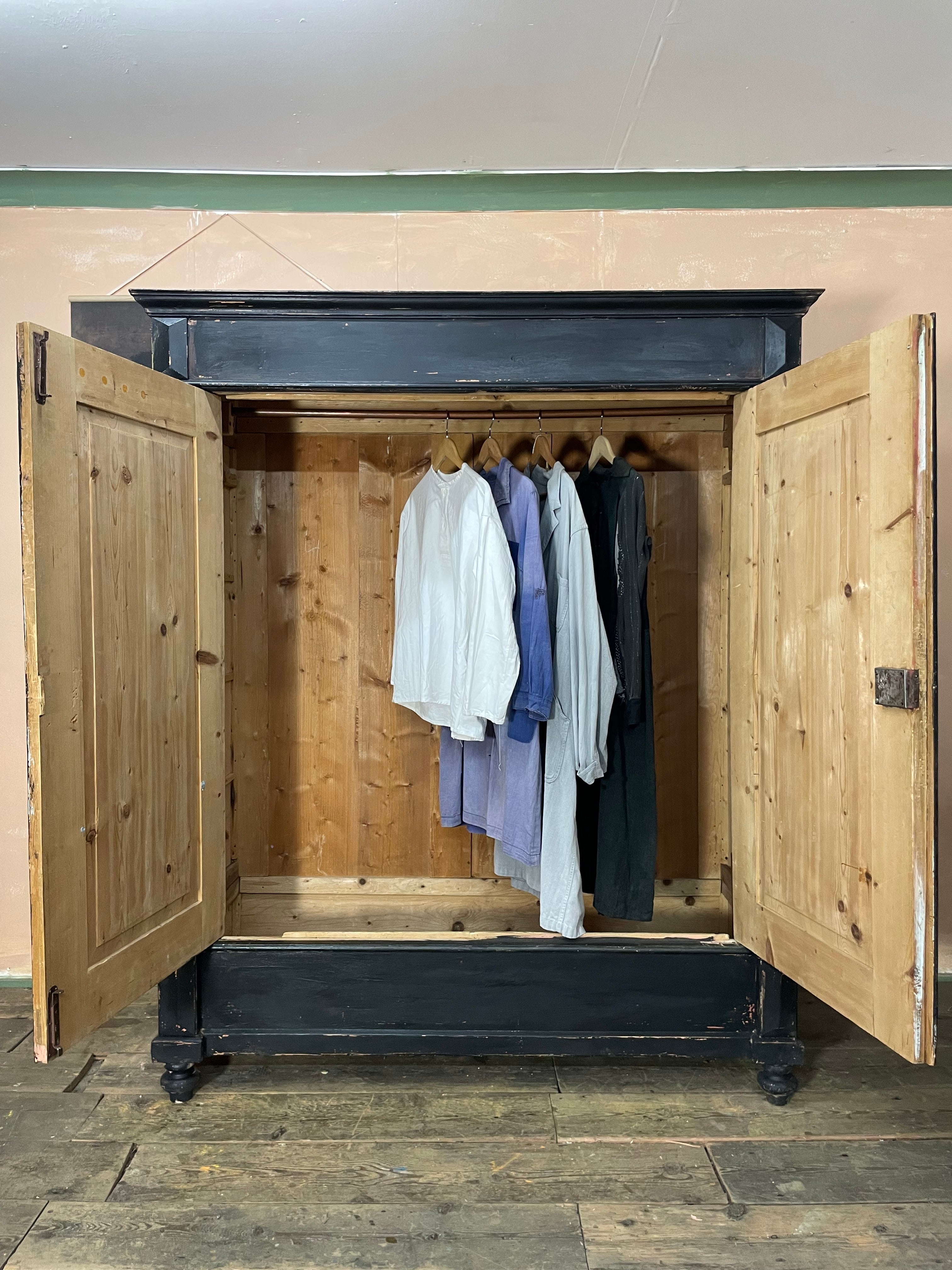 Vintage Painted Pine Wardrobe with Chinoiserie Panels