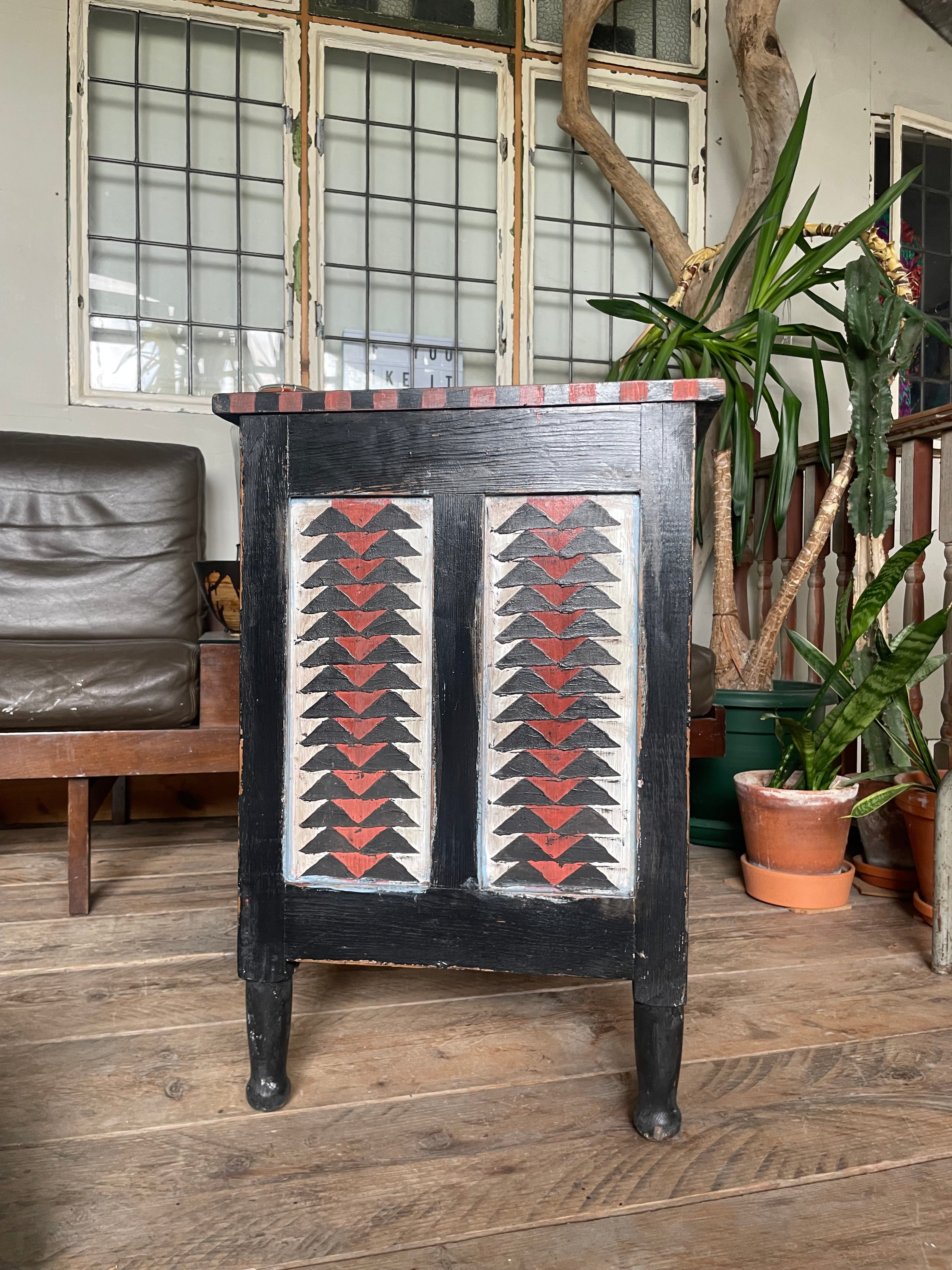 Vintage Painted Pine Folk Art Cupboard/ Bedside Table