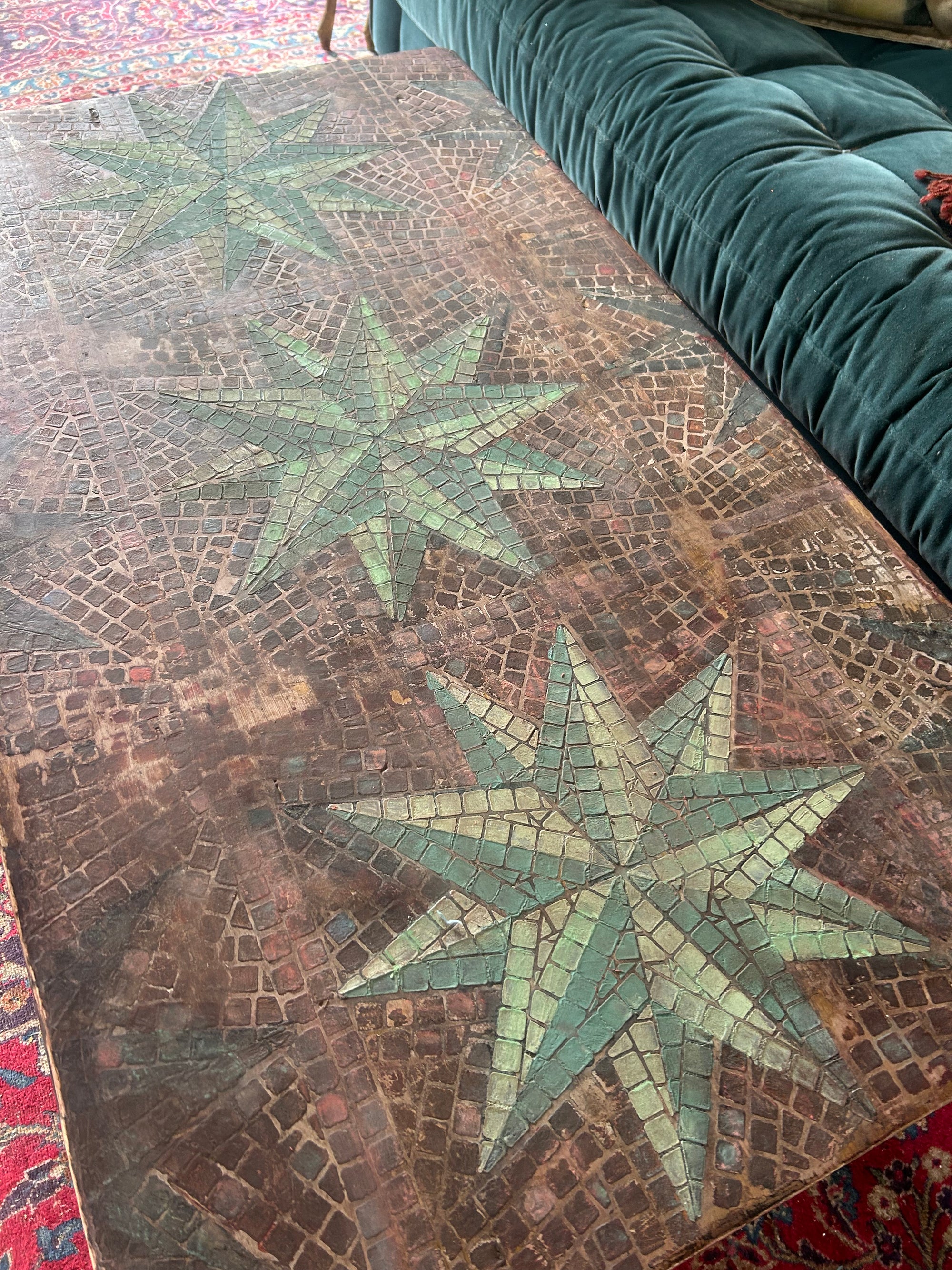 Vintage Painted Pine Coffee Table with Inlaid Star Design