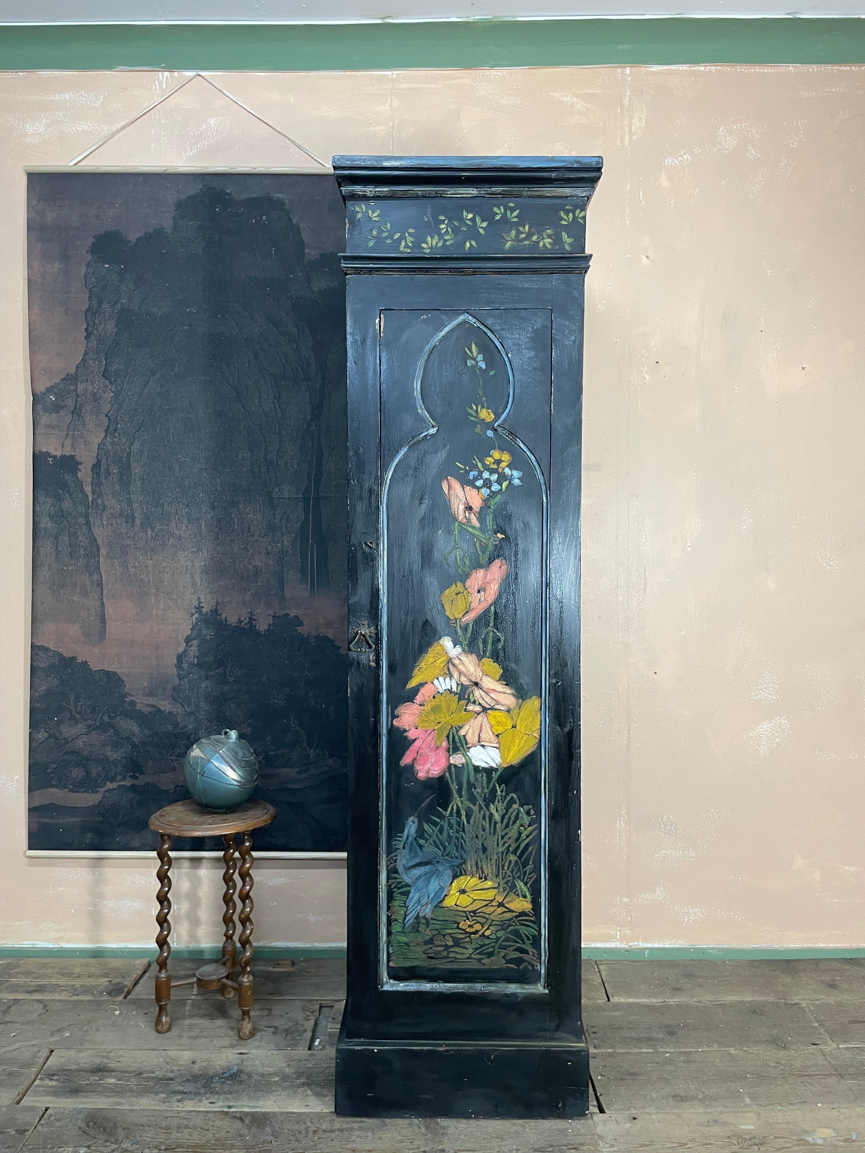 Vintage Painted Pine Cupboard with Chinoiserie Design