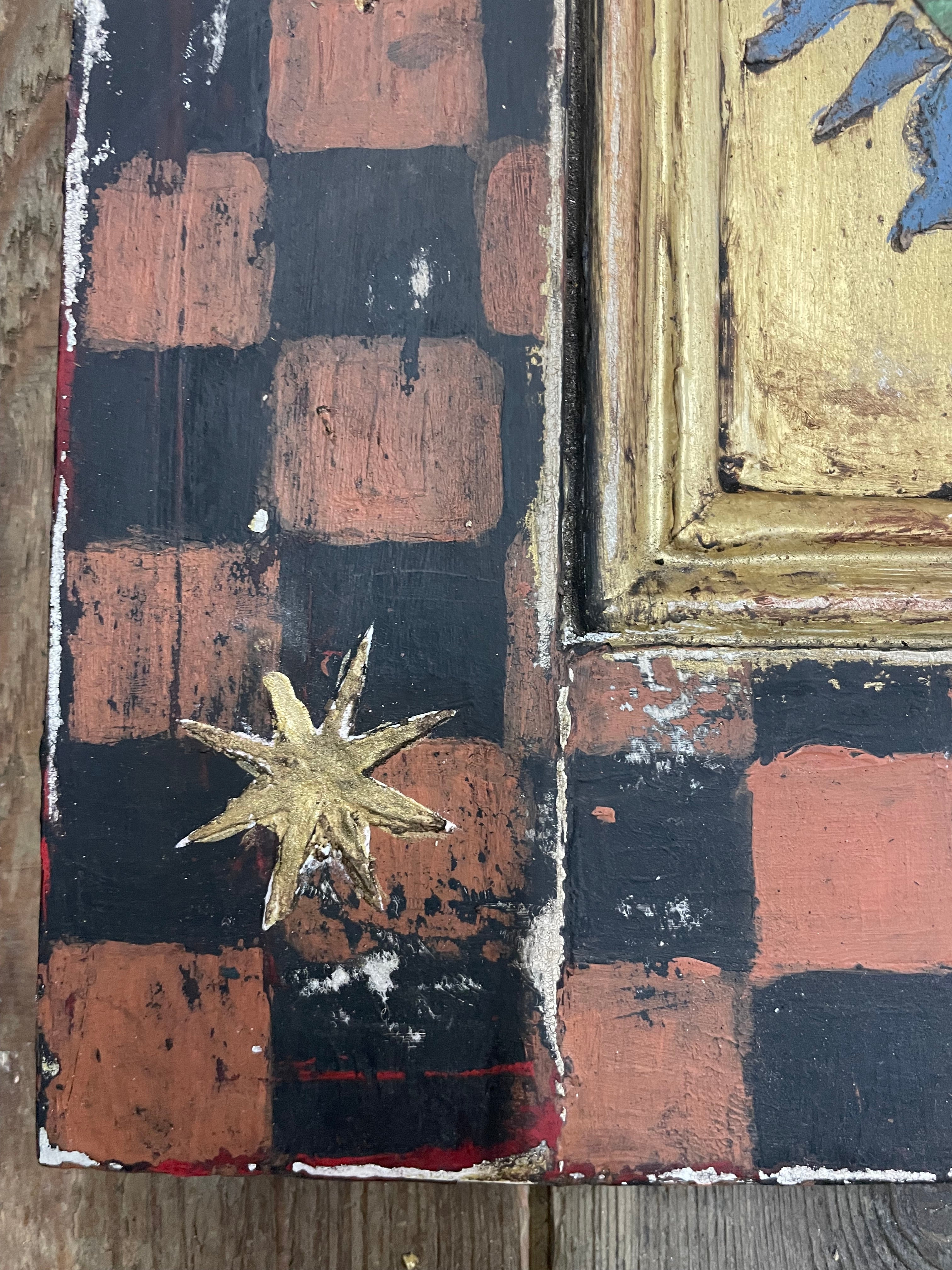 Vintage Reclaimed Pine Door Folk Art Wall Hanging