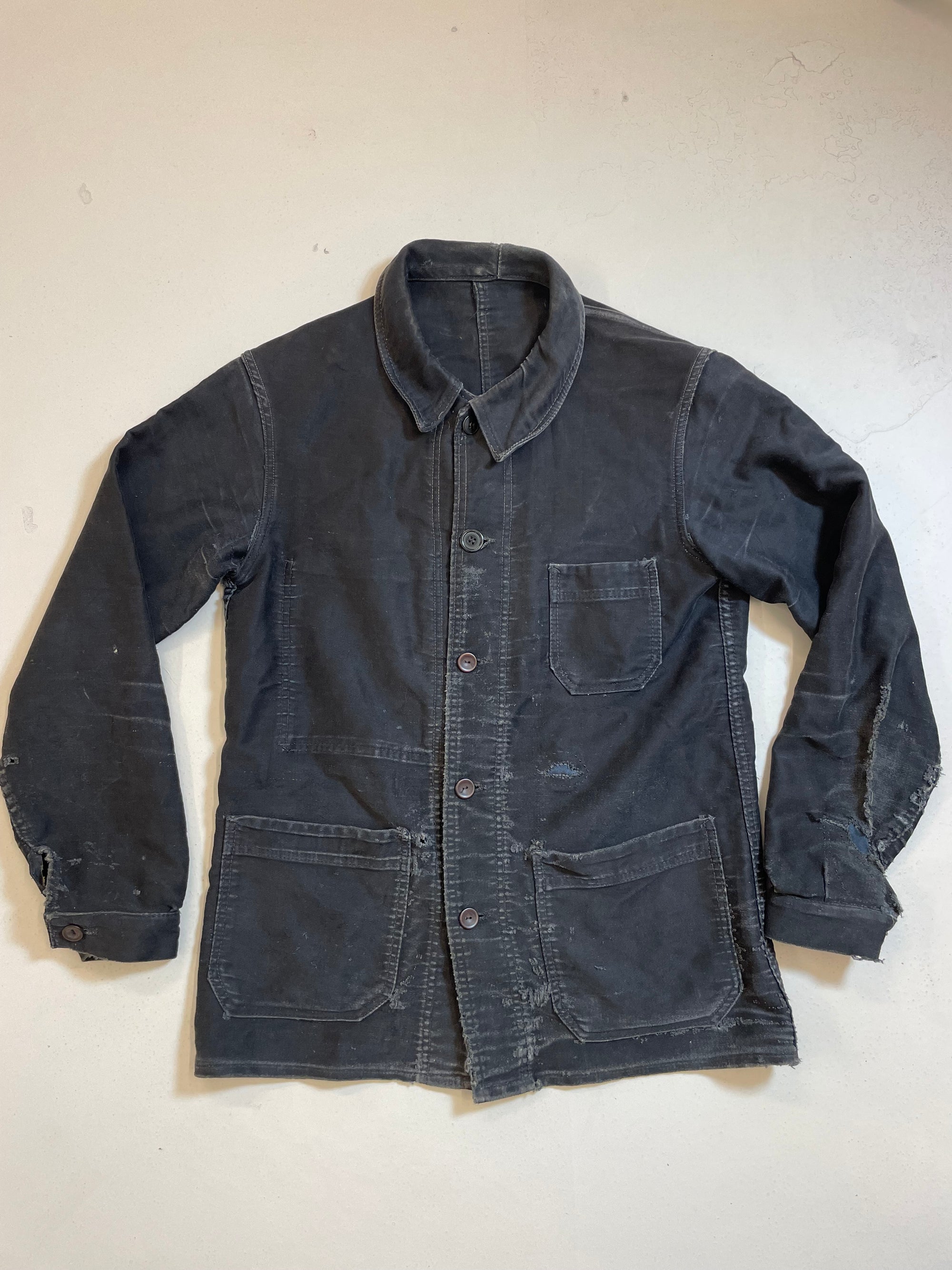 Vintage French Black Moleskin Chore Jacket