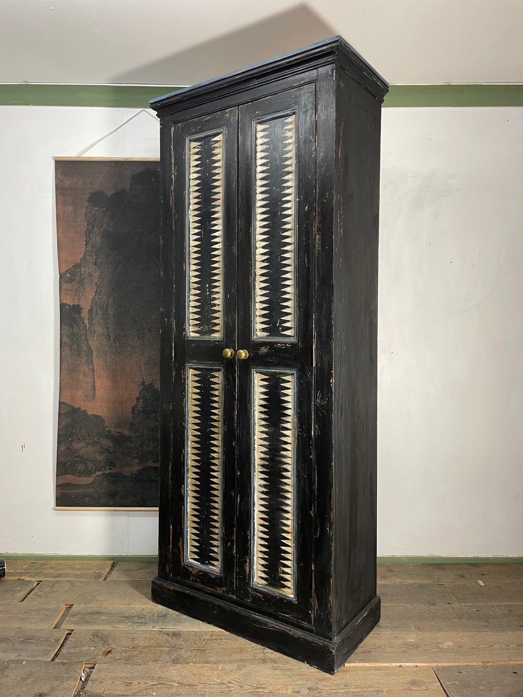 Vintage Painted Pine Folk Art Cupboard