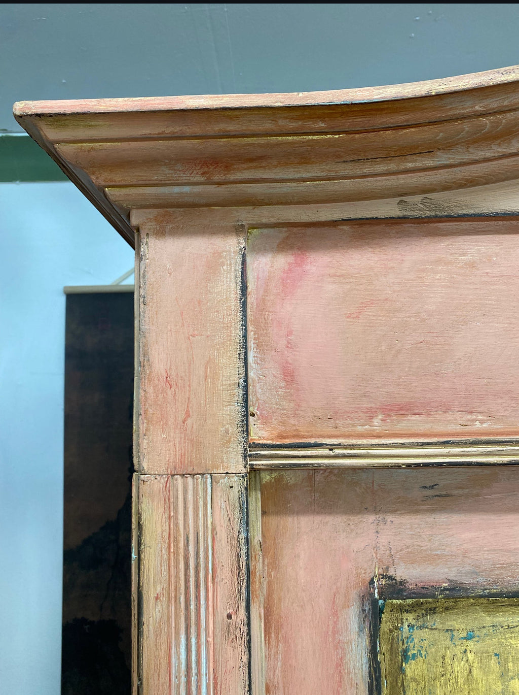 Vintage Pine Knockdown Painted Wardrobe with Chinoiserie Panels