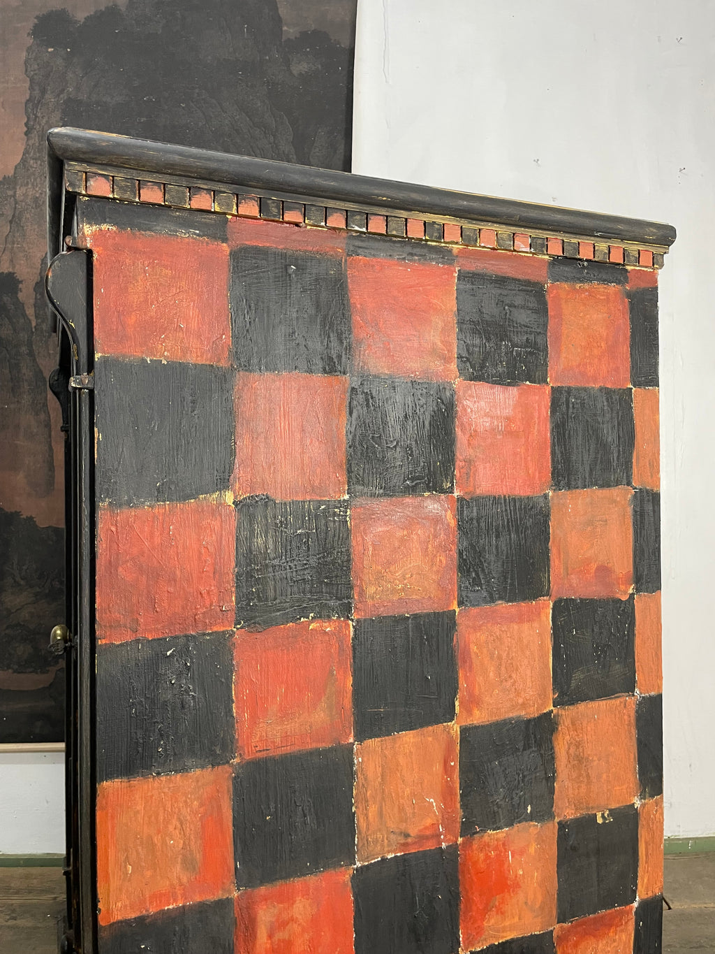 Vintage Painted Pine Folk Art Cupboard