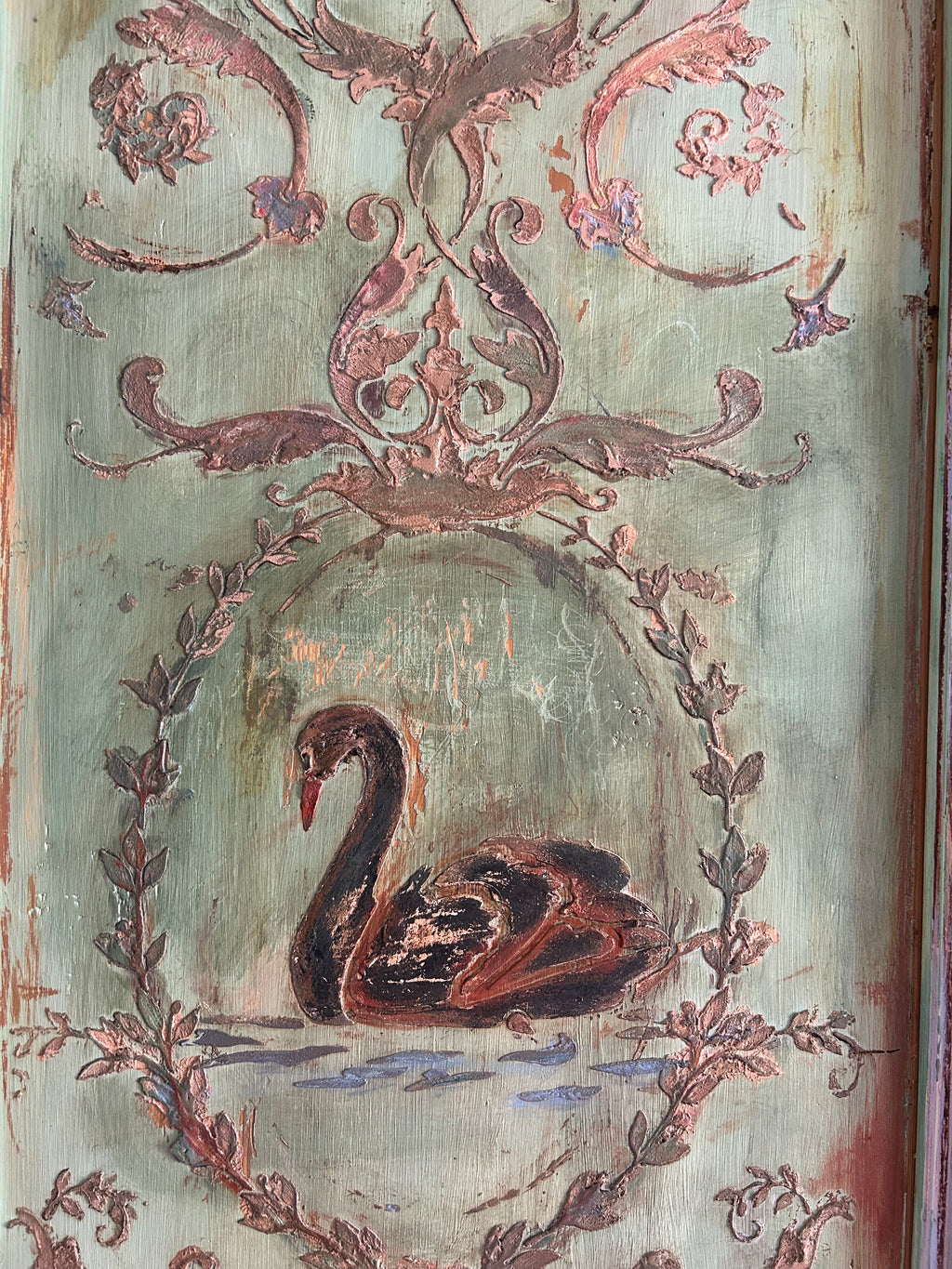 Painted Pine French Wardrobe with Chinoiserie Black Swan