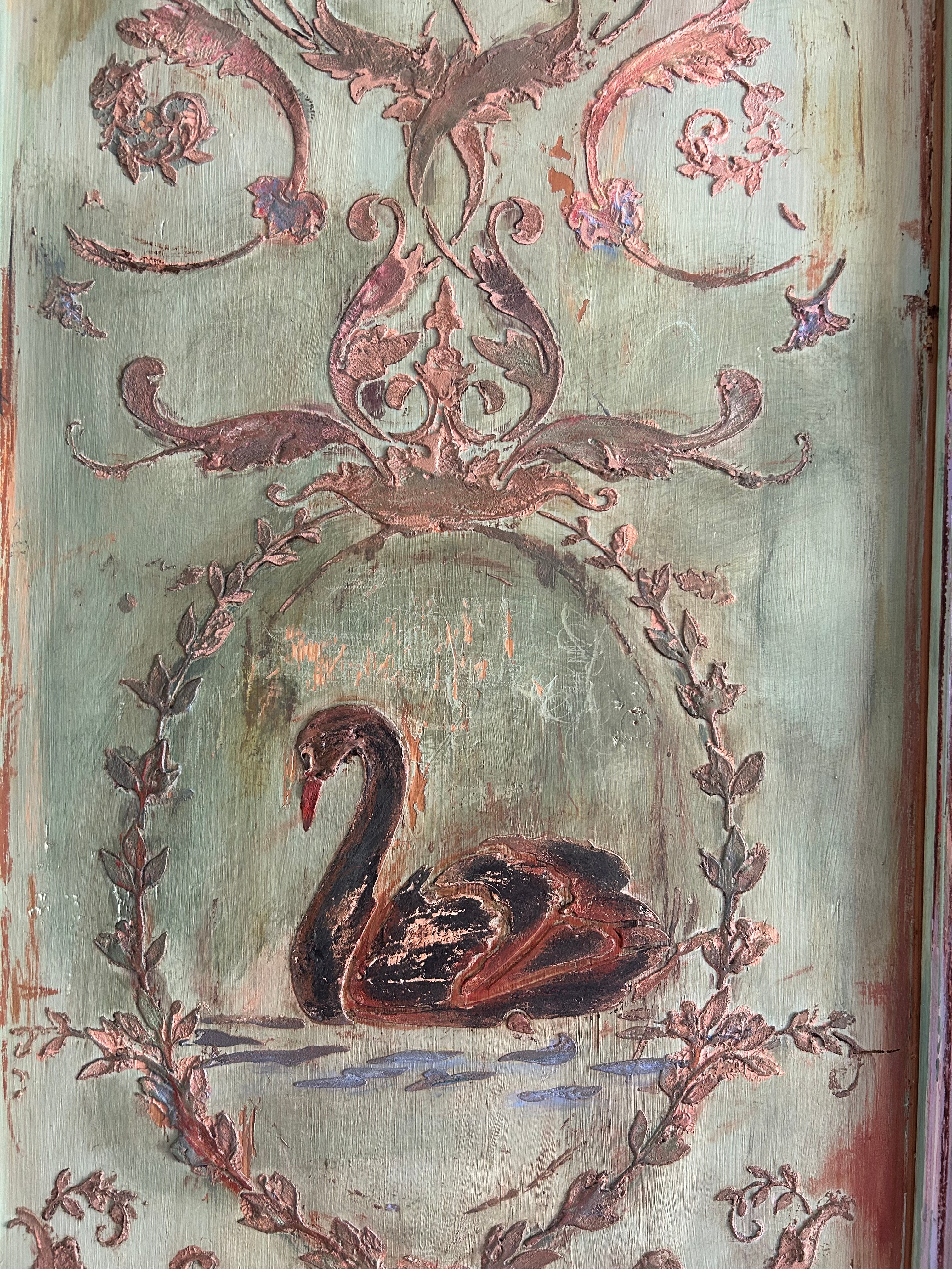 Painted Pine French Wardrobe with Chinoiserie Black Swan