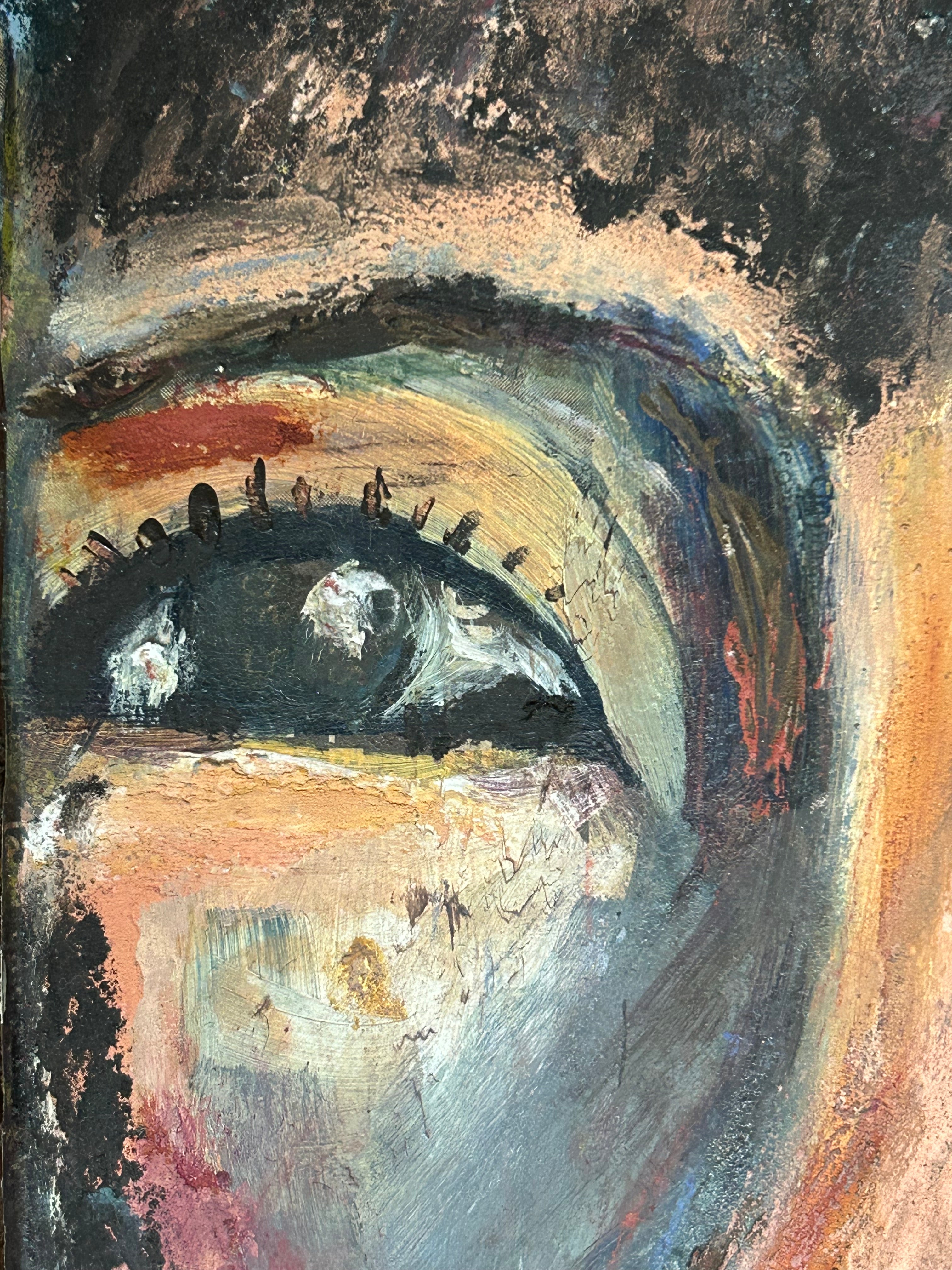 Reclaimed Church Pew Door Wallhanging with Vintage French painting