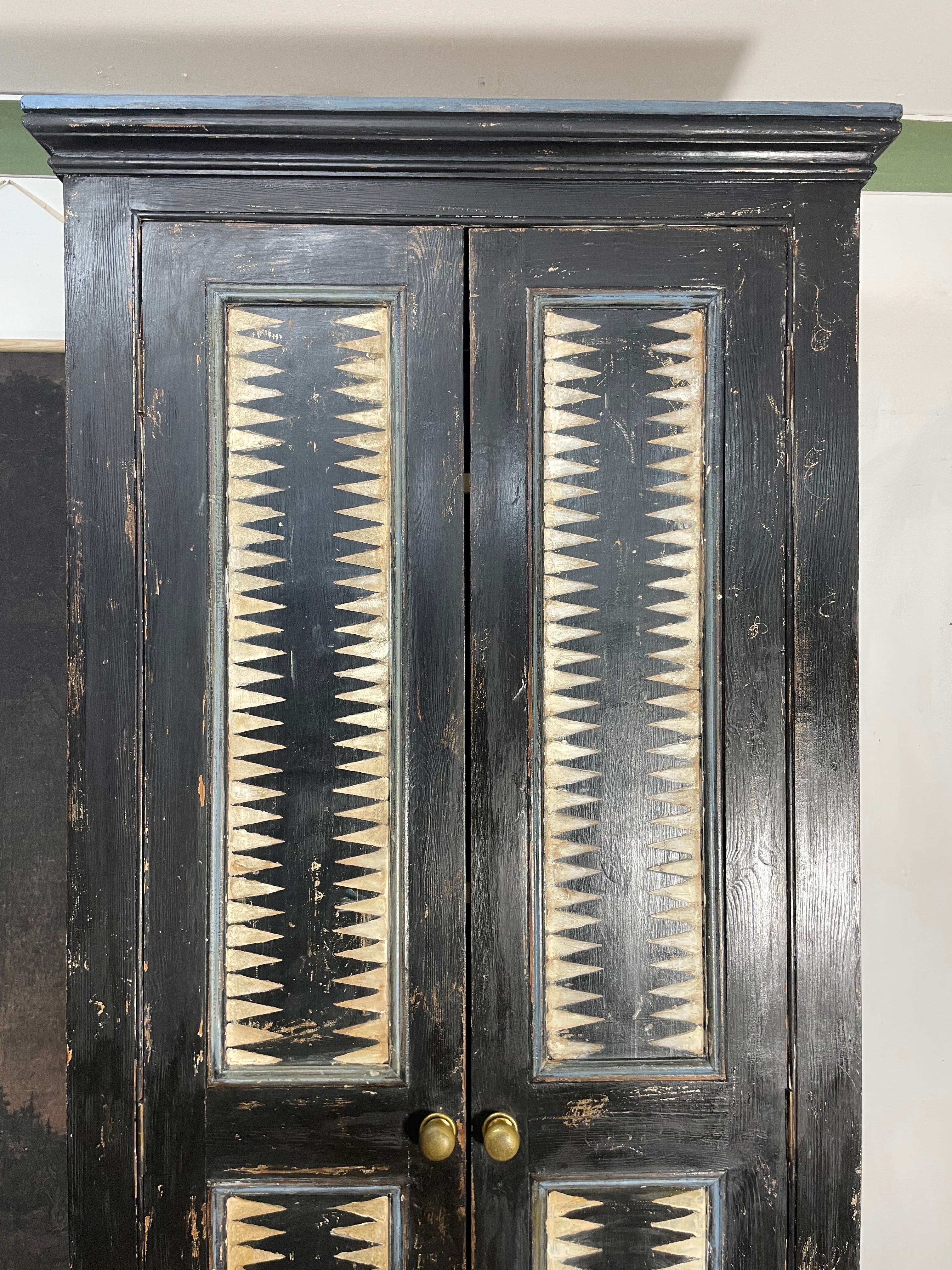 Vintage Painted Pine Folk Art Cupboard