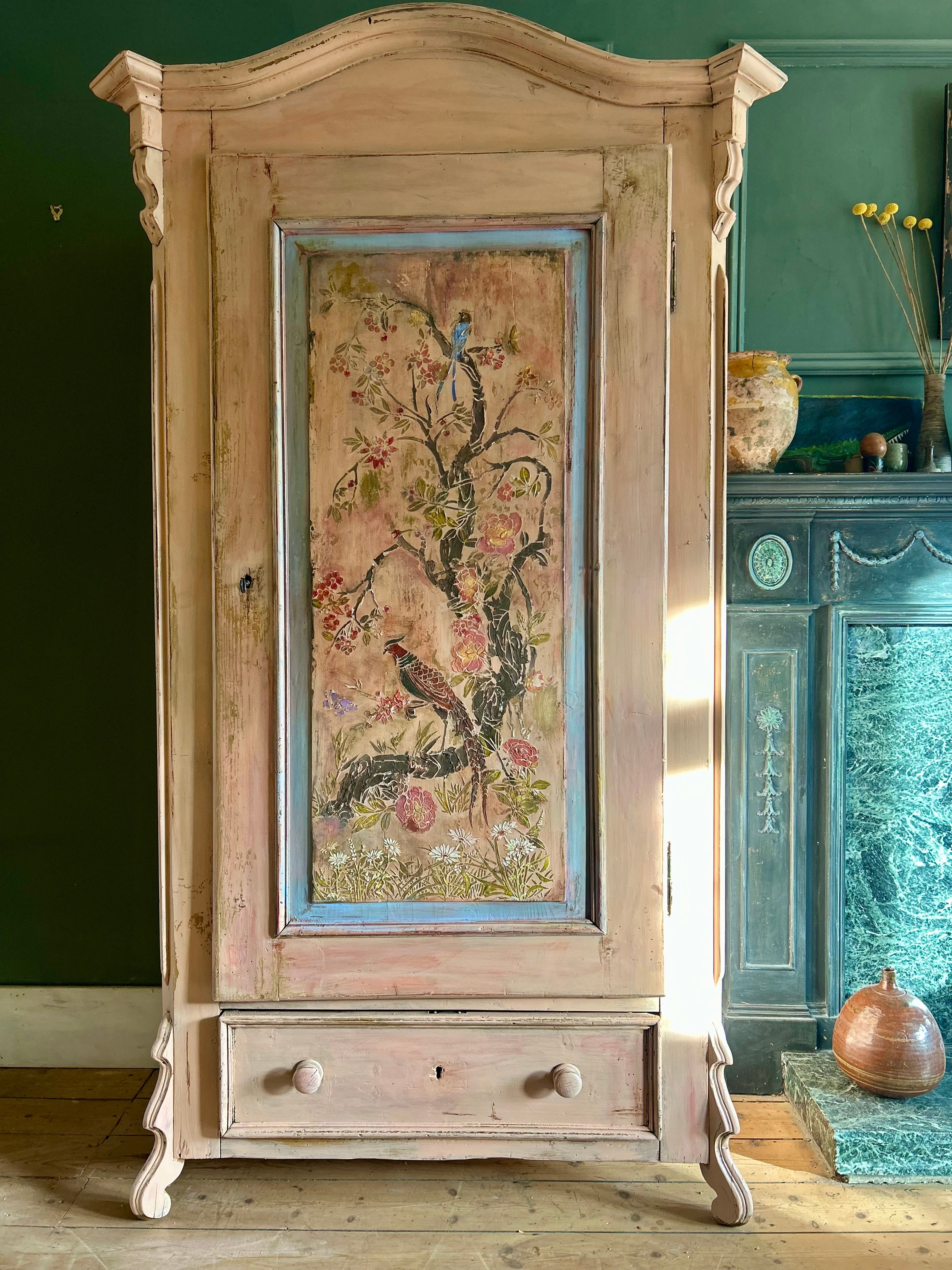 Vintage Painted Pune Armoire with Chinoiserie