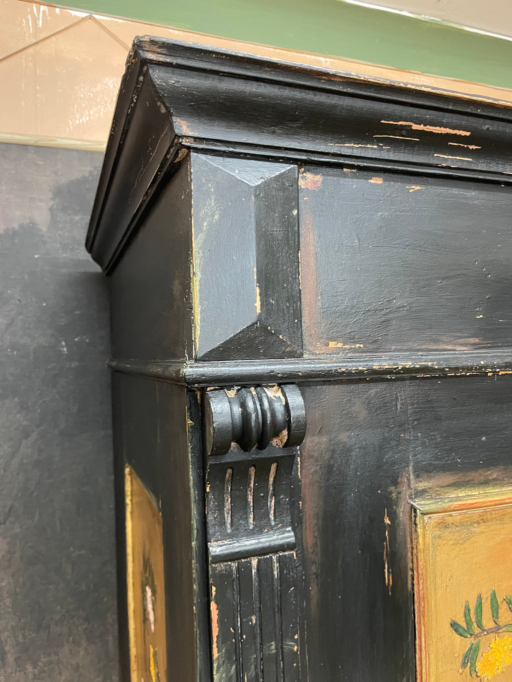 Vintage Painted Pine Wardrobe with Chinoiserie Panels