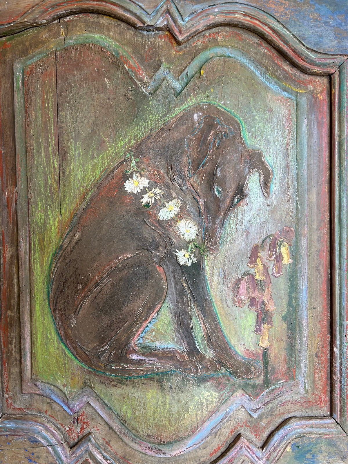 Reclaimed Door Wallhanging with Hound