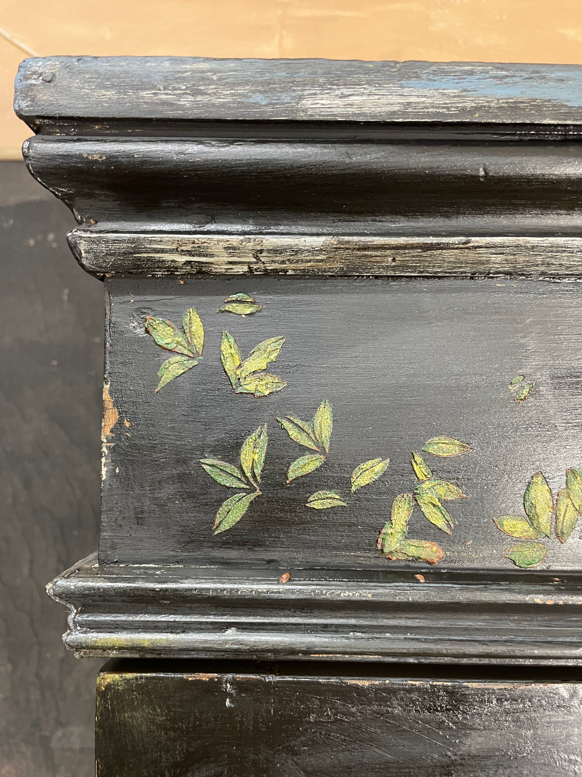Vintage Painted Pine Cupboard with Chinoiserie Design