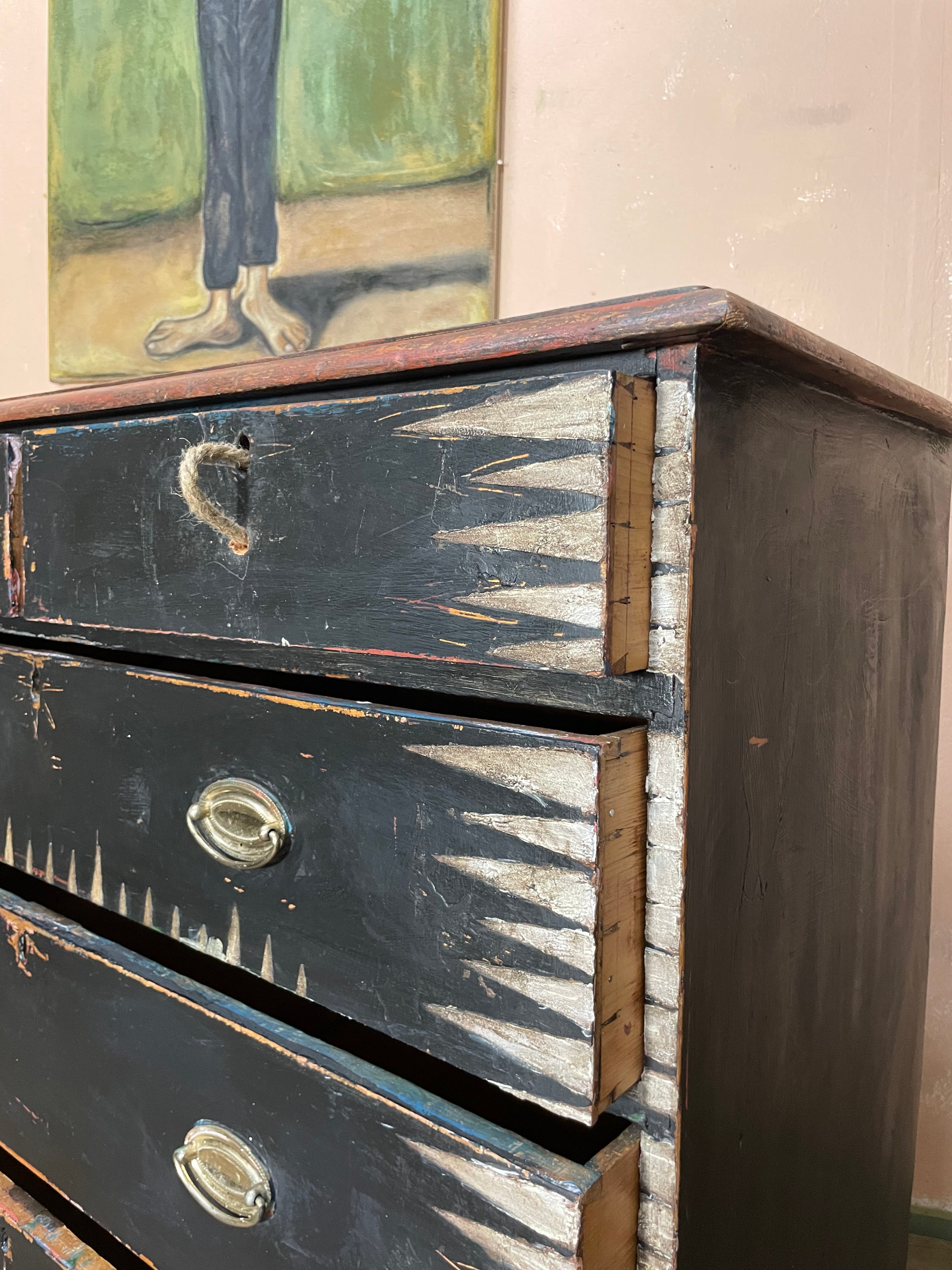 Vintage Painted Pine Folk Art Chest of Drawers