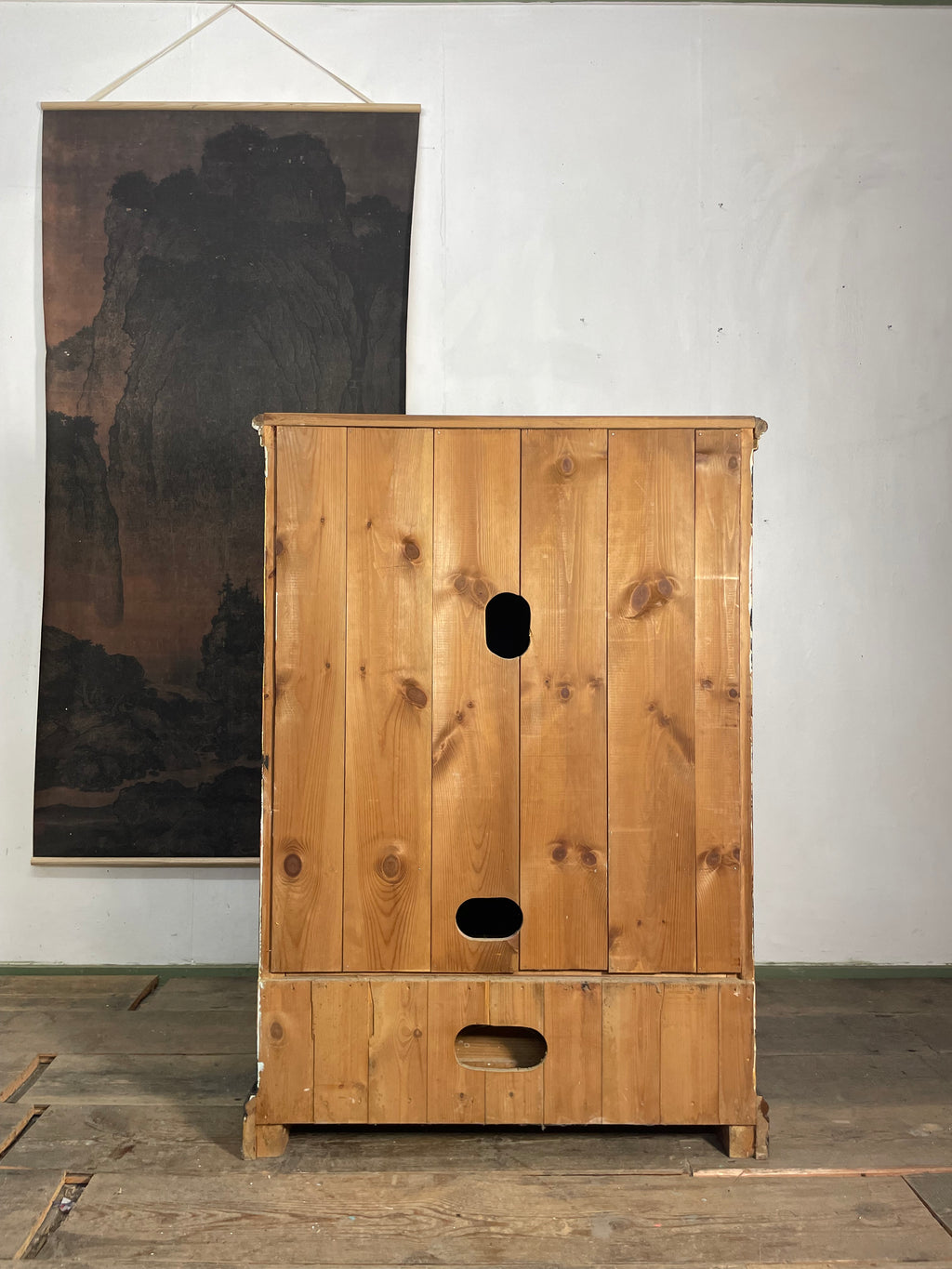 Vintage Painted Pine Folk Art Cupboard