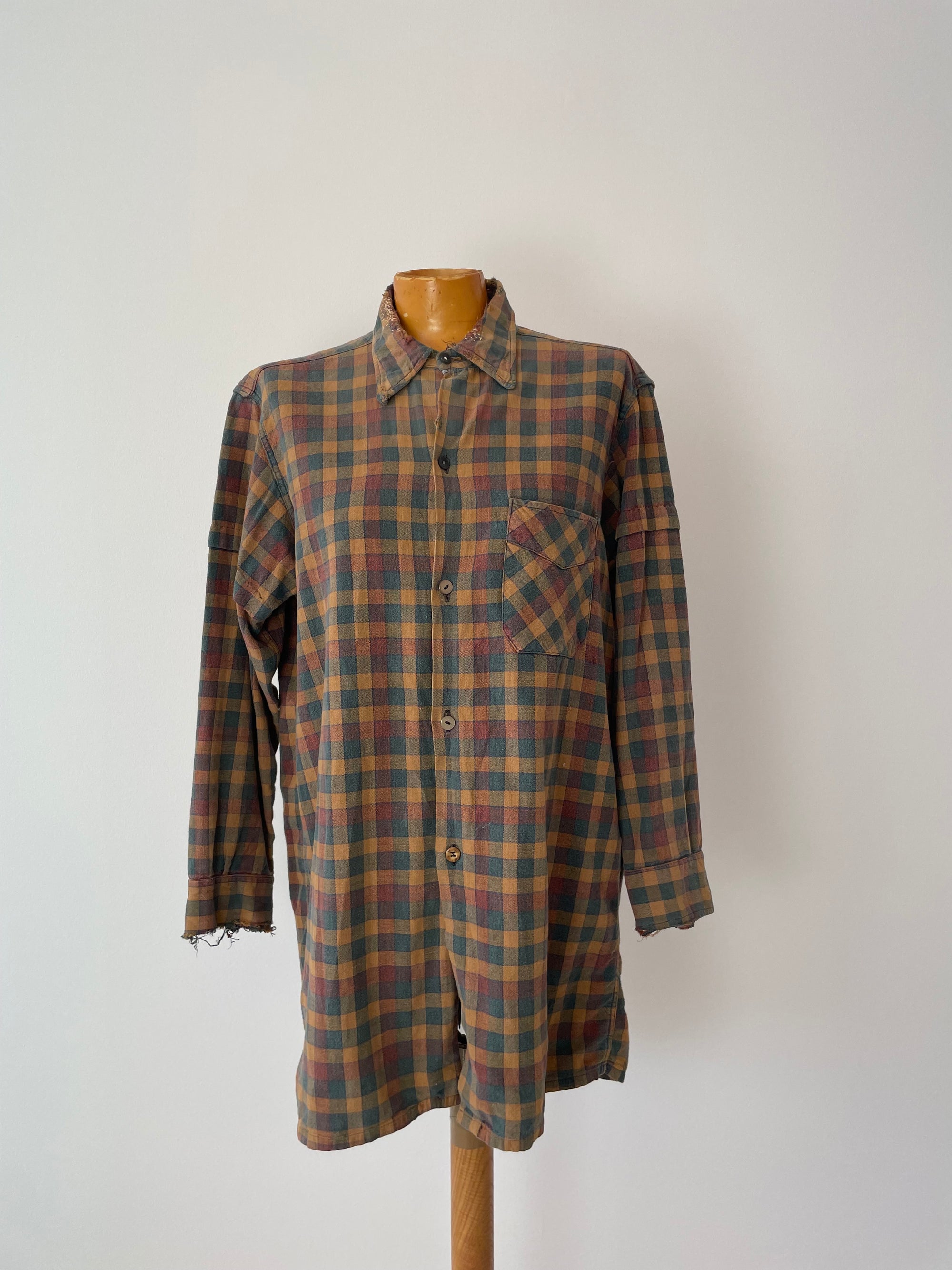 Vintage French Plaid Darned Shirt