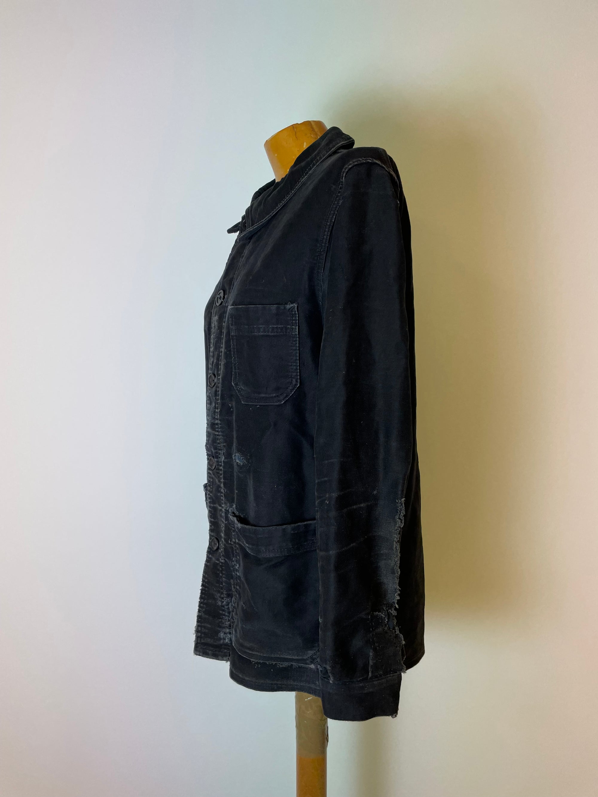 Vintage French Black Moleskin Chore Jacket