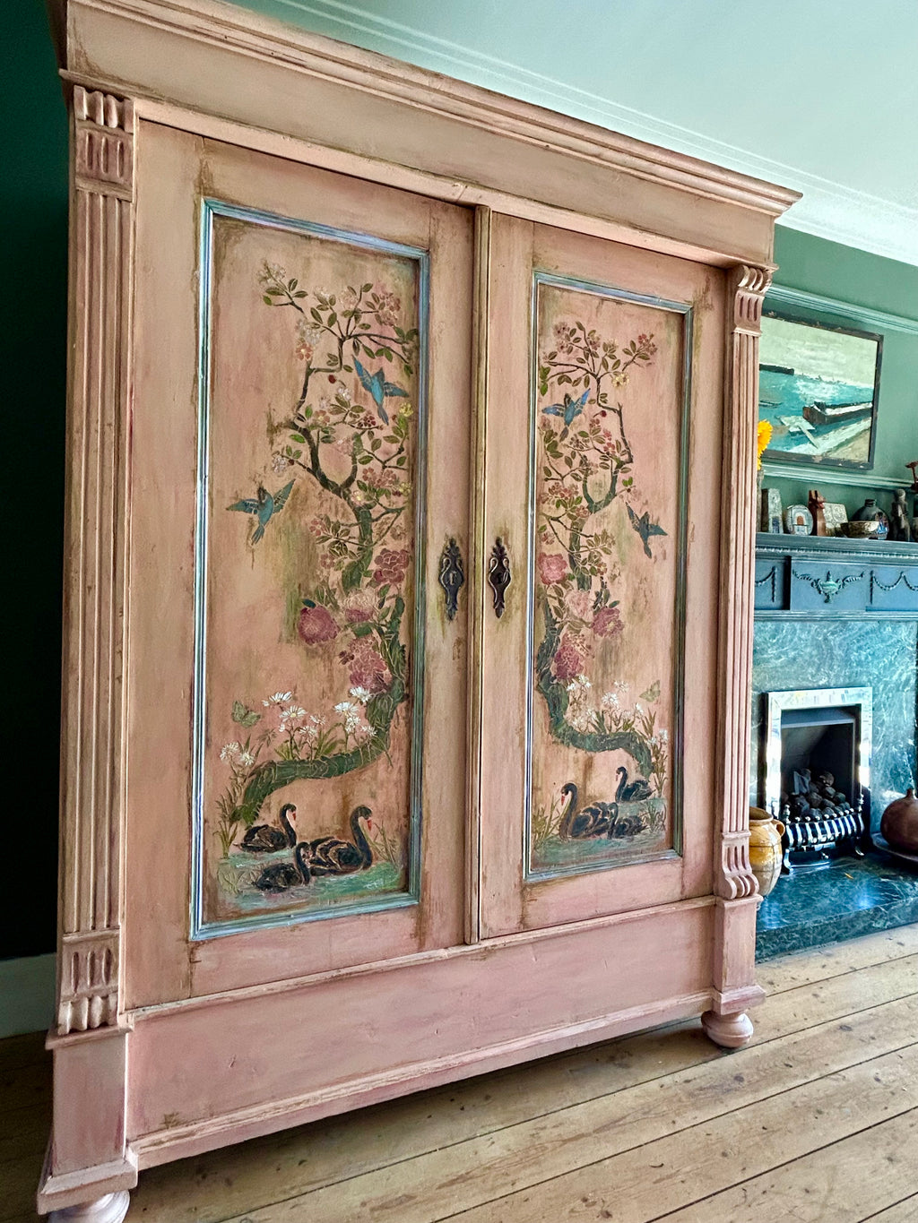 Vintage French Wardrobe with Swan Chinoiserie