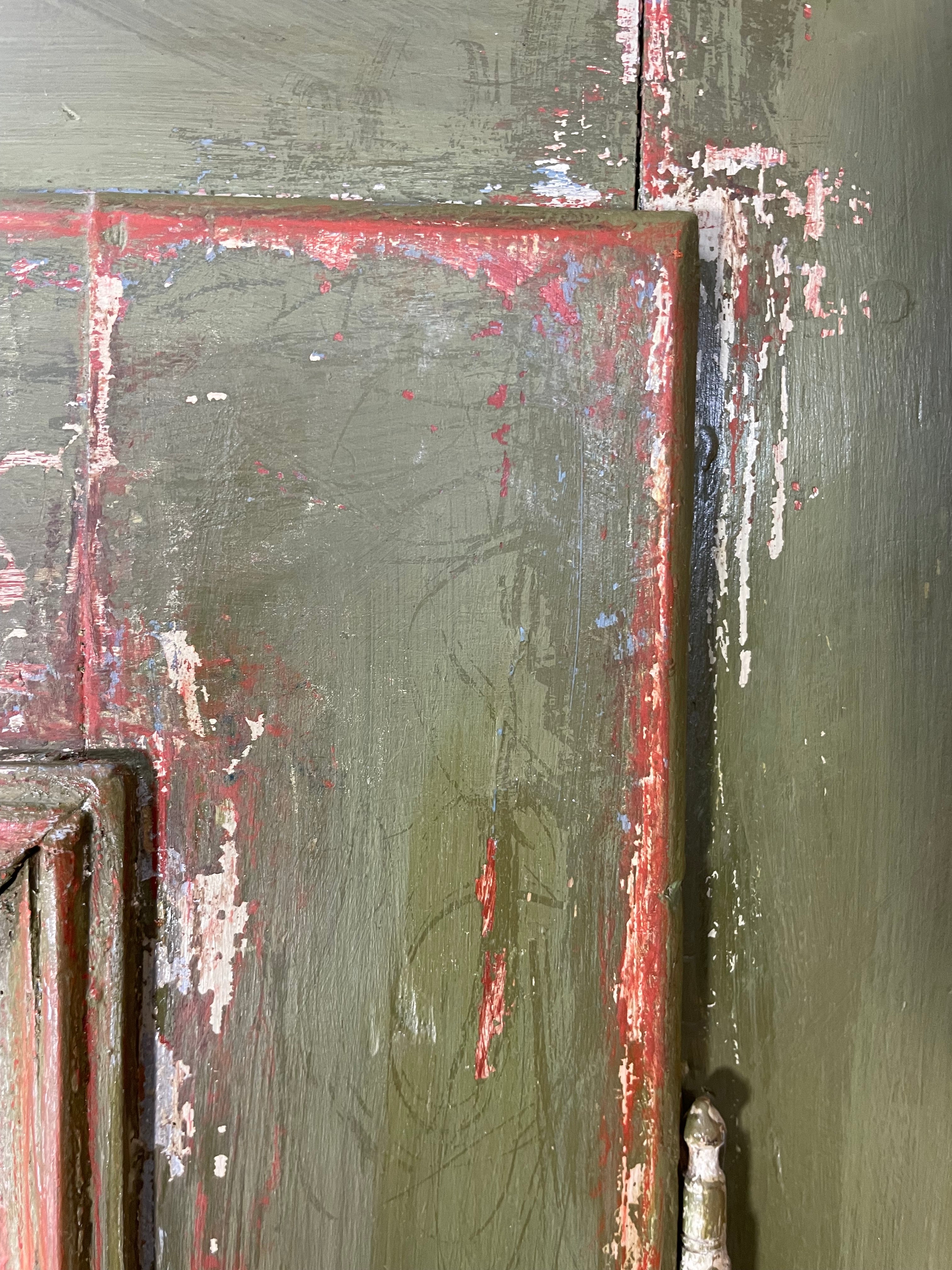 Vintage Painted Pine Wardrobe with Inlaid Boiserie Panel