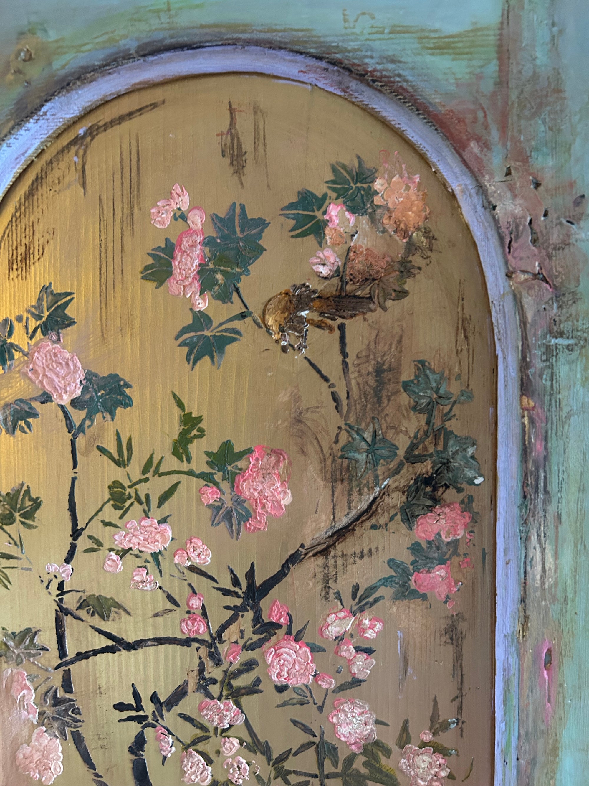 Antique Painted Wardrobe with Chinoiserie Panels