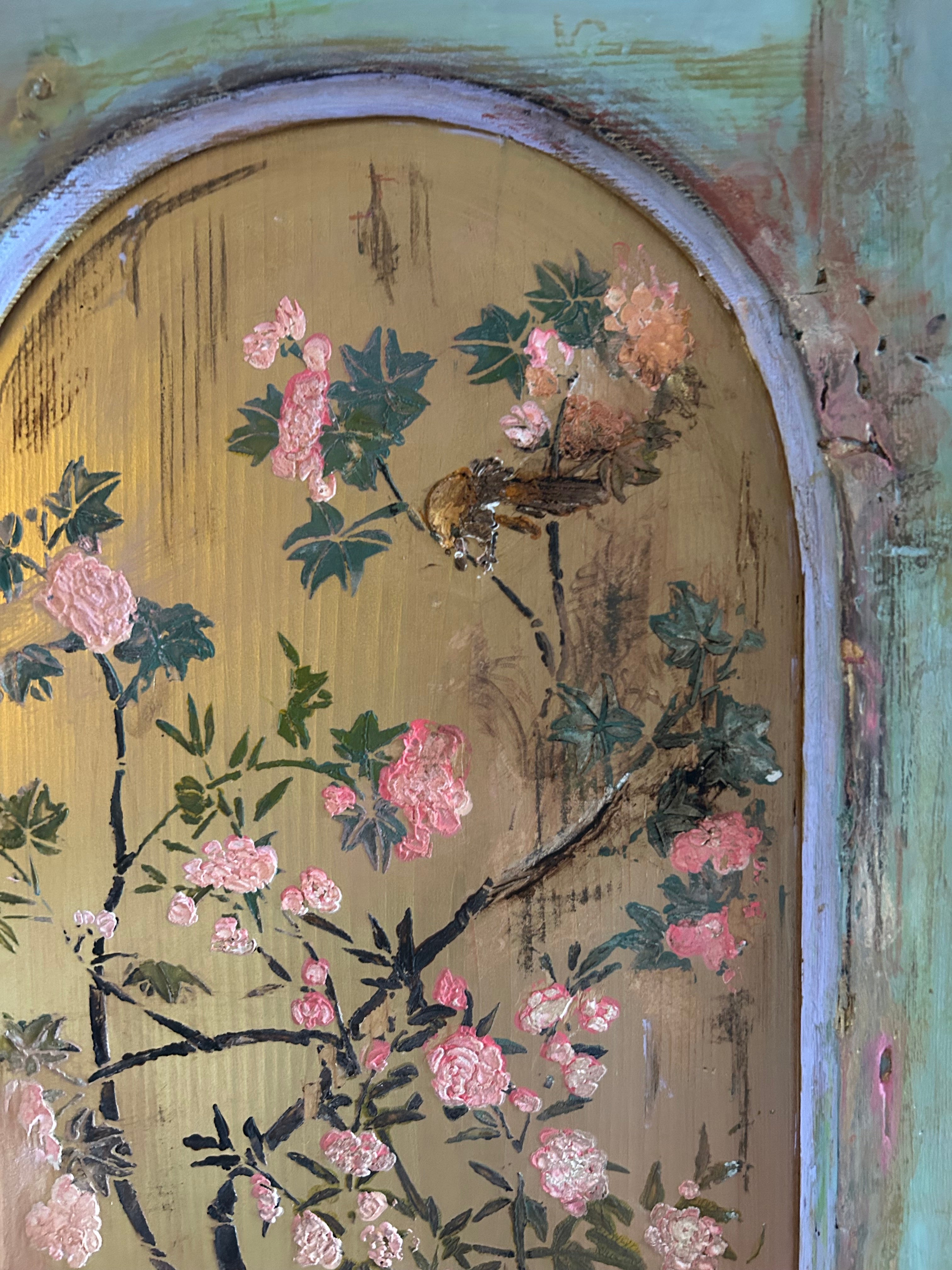 Antique Painted Wardrobe with Chinoiserie Panels