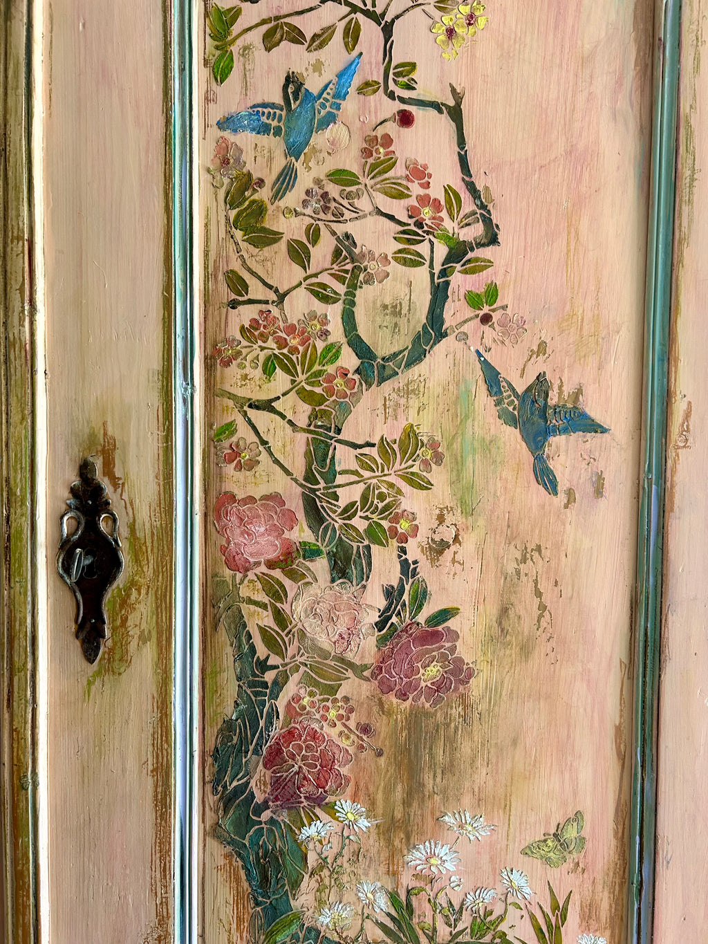 Vintage French Wardrobe with Swan Chinoiserie