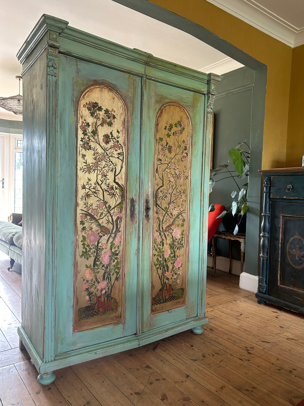Vintage Armoire with Chinoiserie Panels