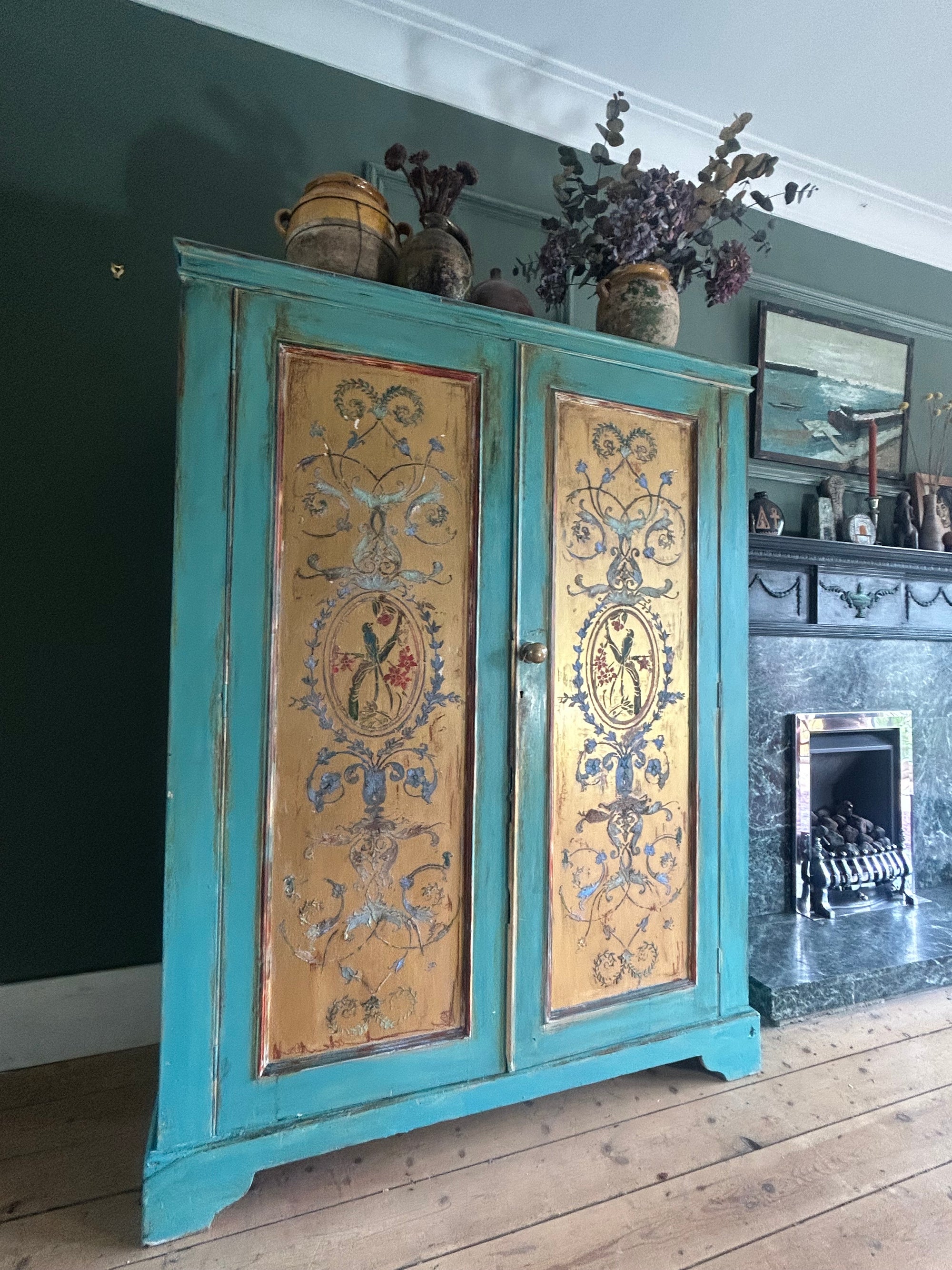 Vintage French Linen Press/Wardrobe with Chinoiserie