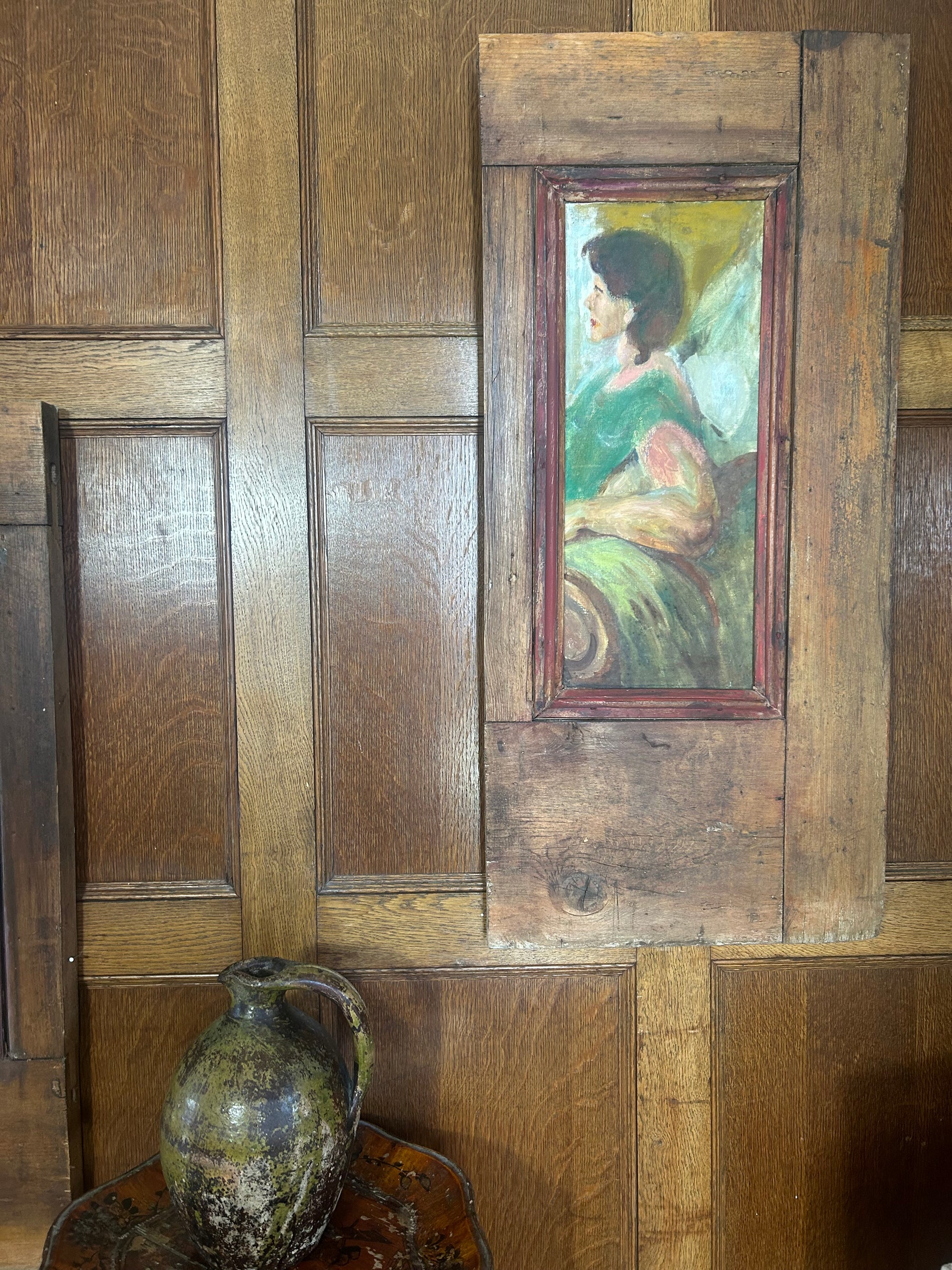 Pair of Reclaimed Door Wallhangings with Vintage Oil Paintings