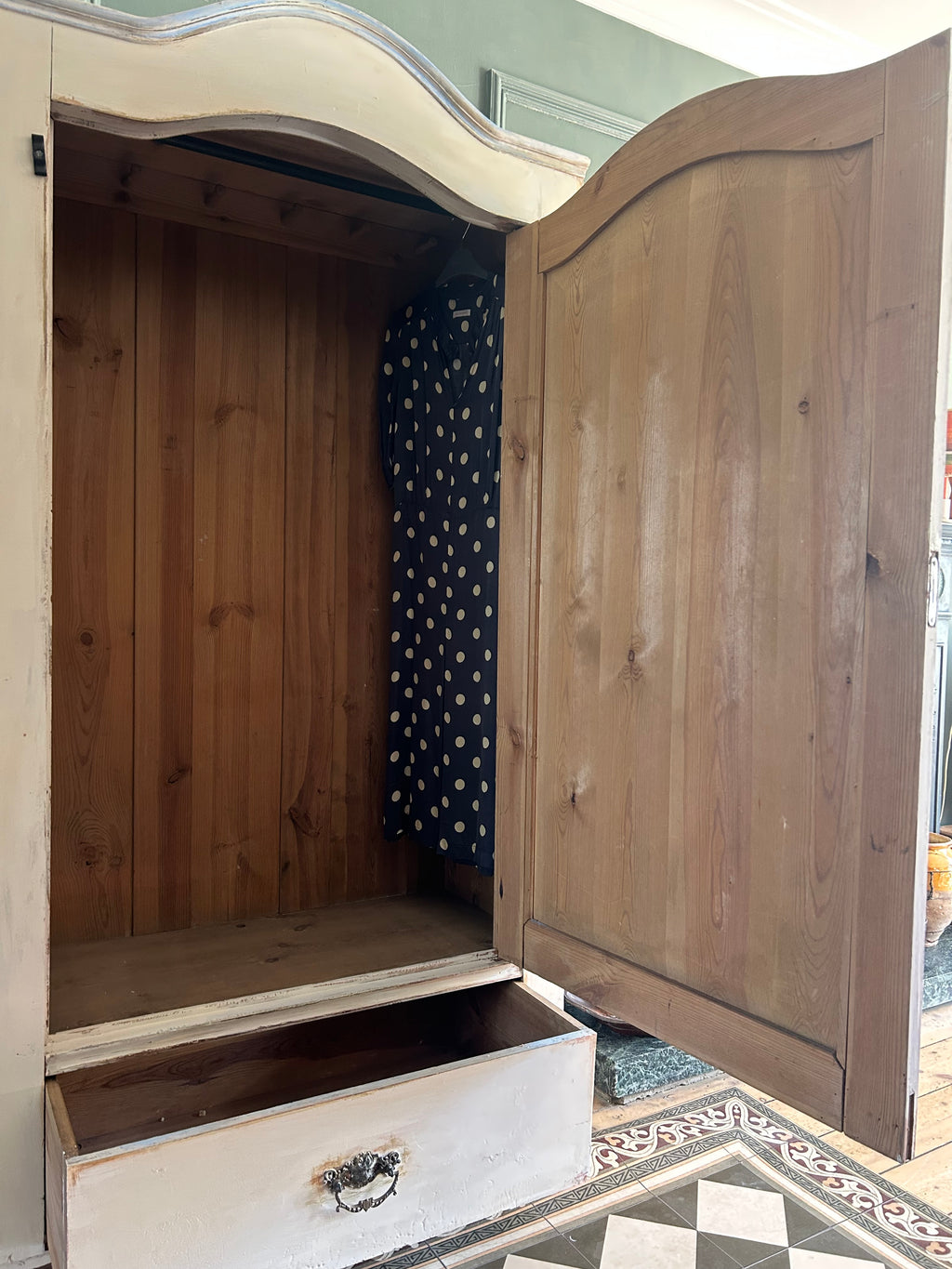 Vintage Painted Pine Folk Art Wardrobe