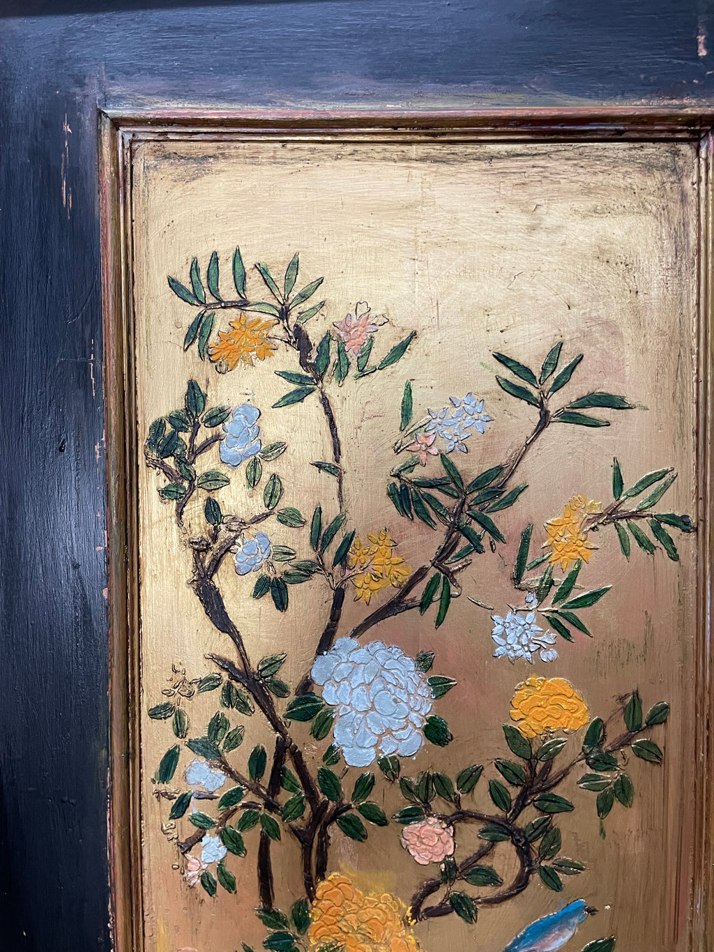 Vintage Painted Pine Wardrobe with Chinoiserie Panels