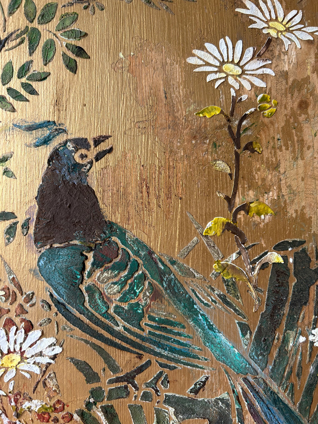 Vintage Painted Pine Armoire/Linen Press with Inlaid Chinoiserie