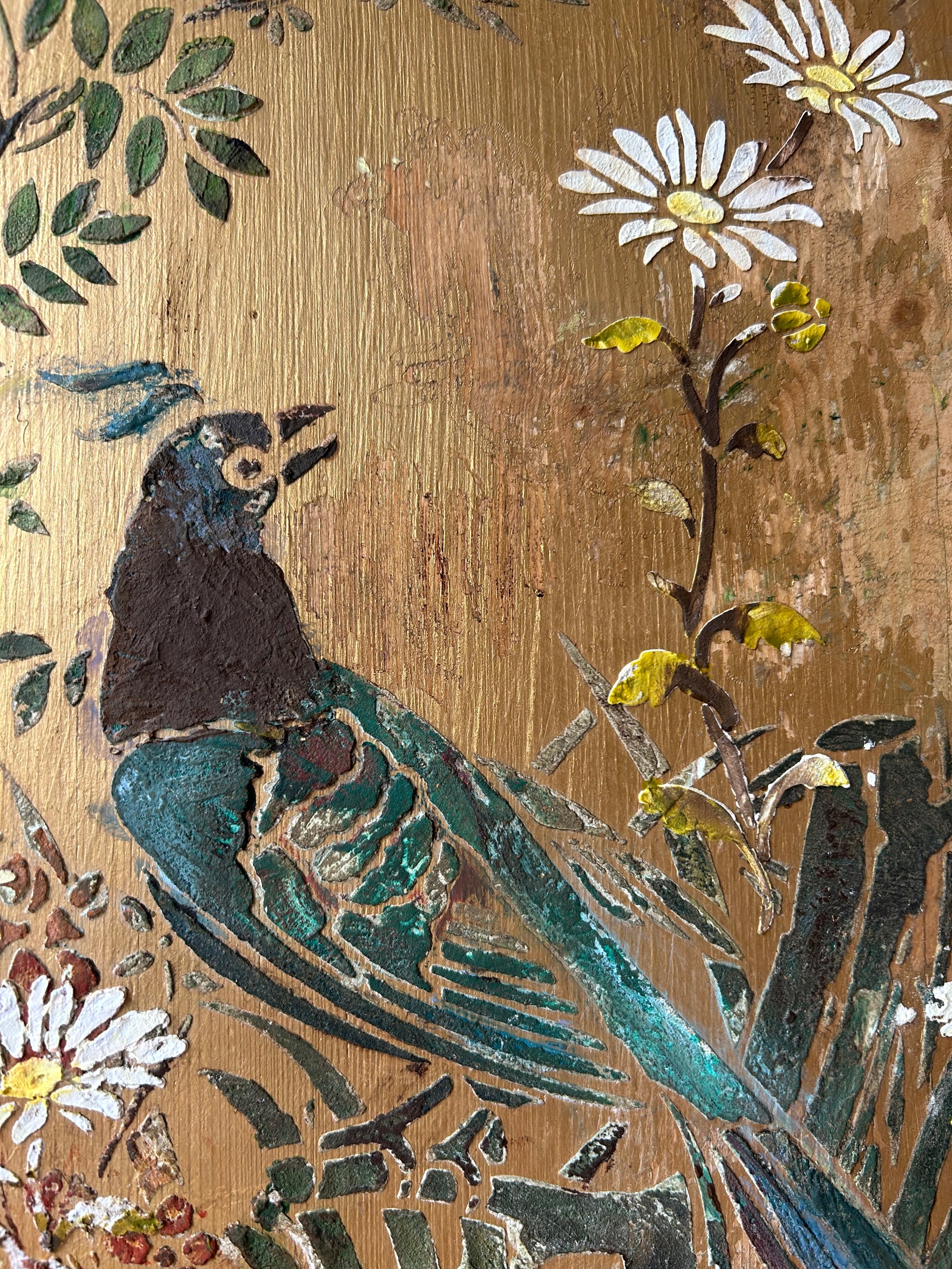 Vintage Painted Pine Armoire/Linen Press with Inlaid Chinoiserie