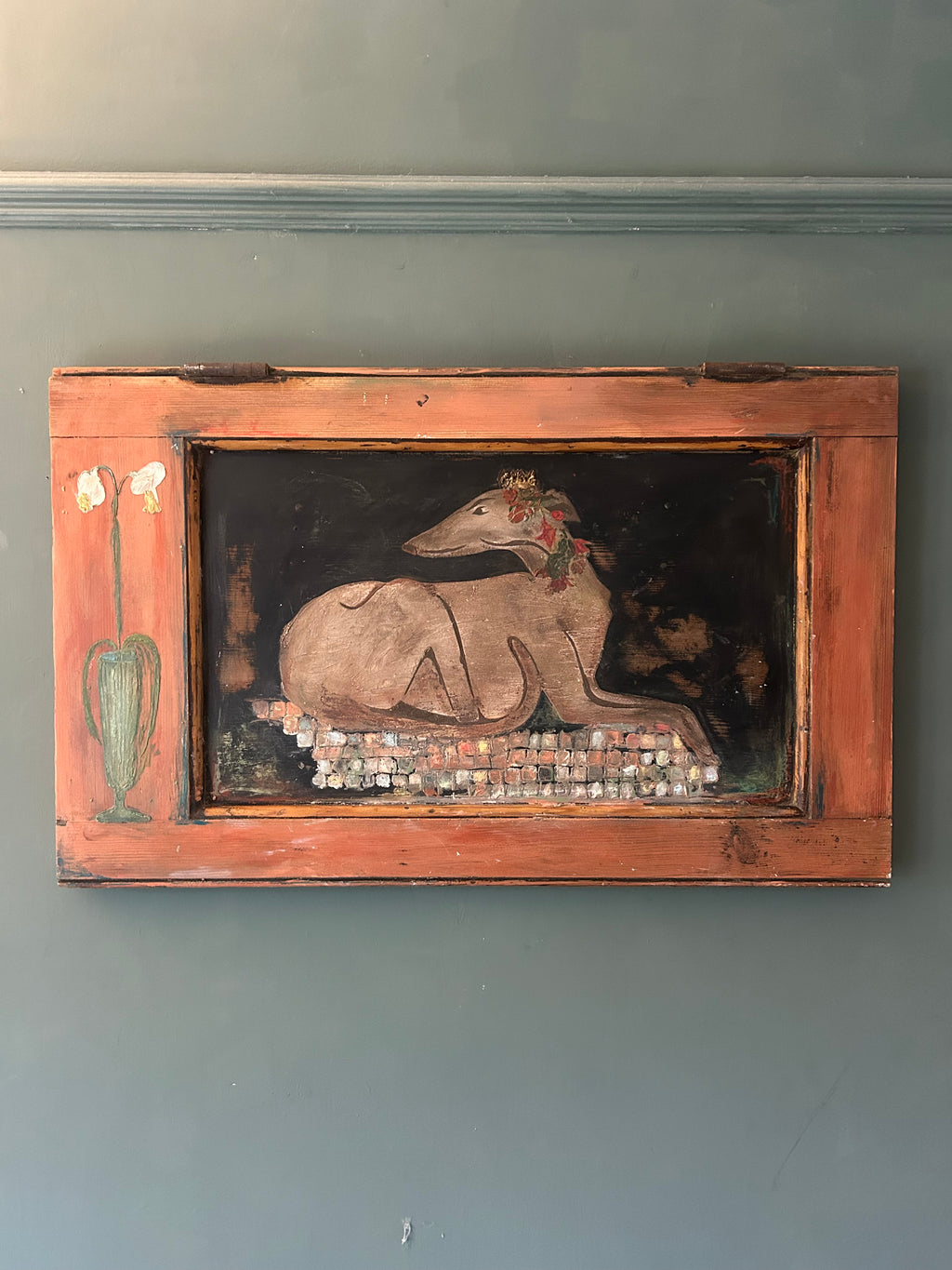Reclaimed Door Wallhanging with Hound