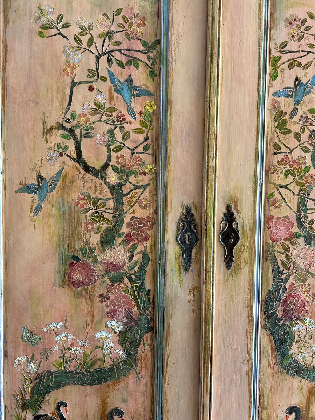 Vintage French Wardrobe with Swan Chinoiserie