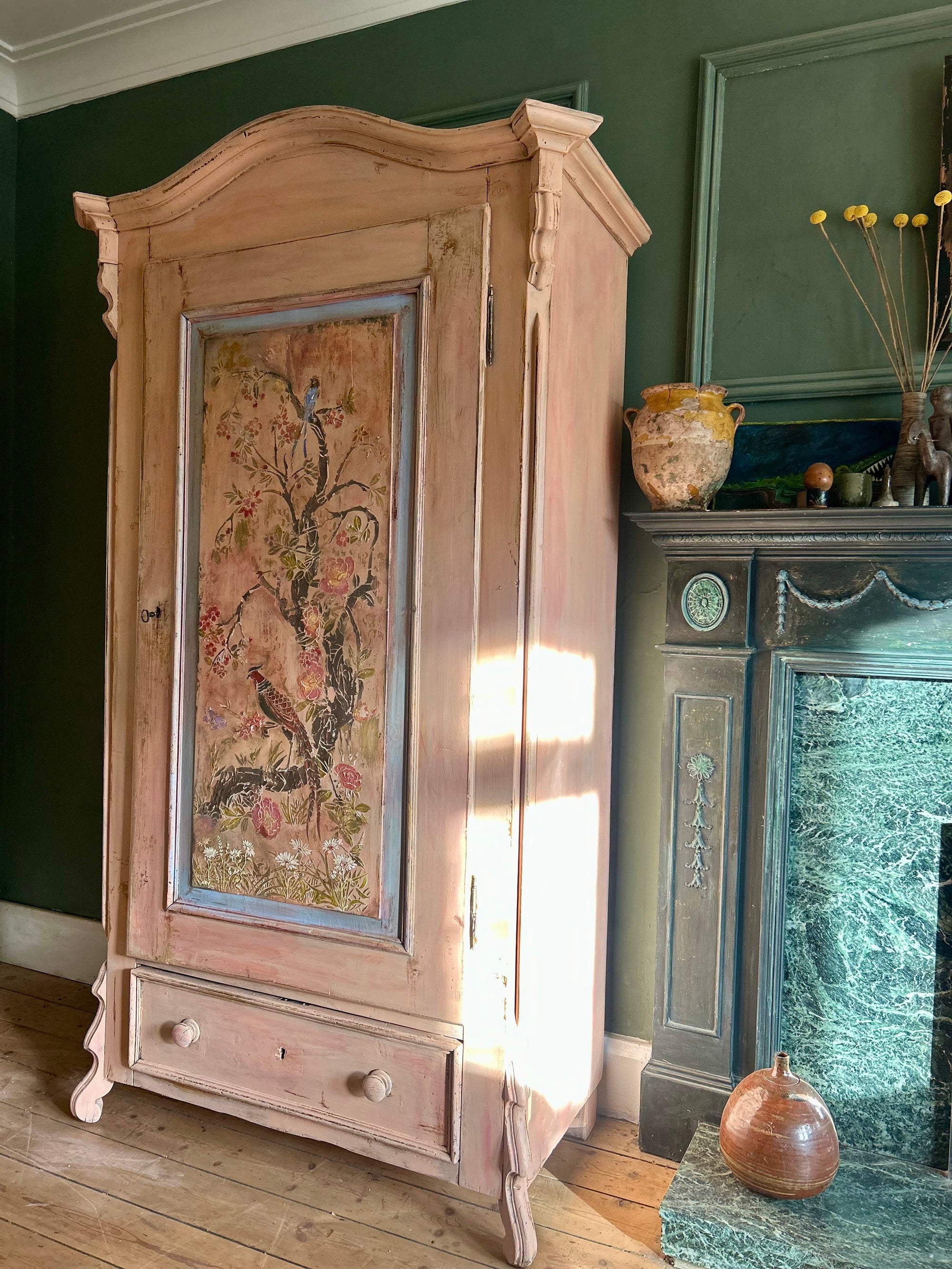 Vintage Painted Pune Armoire with Chinoiserie