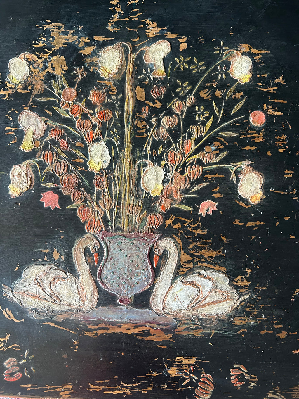 Vintage Painted Coffee Table with Folk Art Design