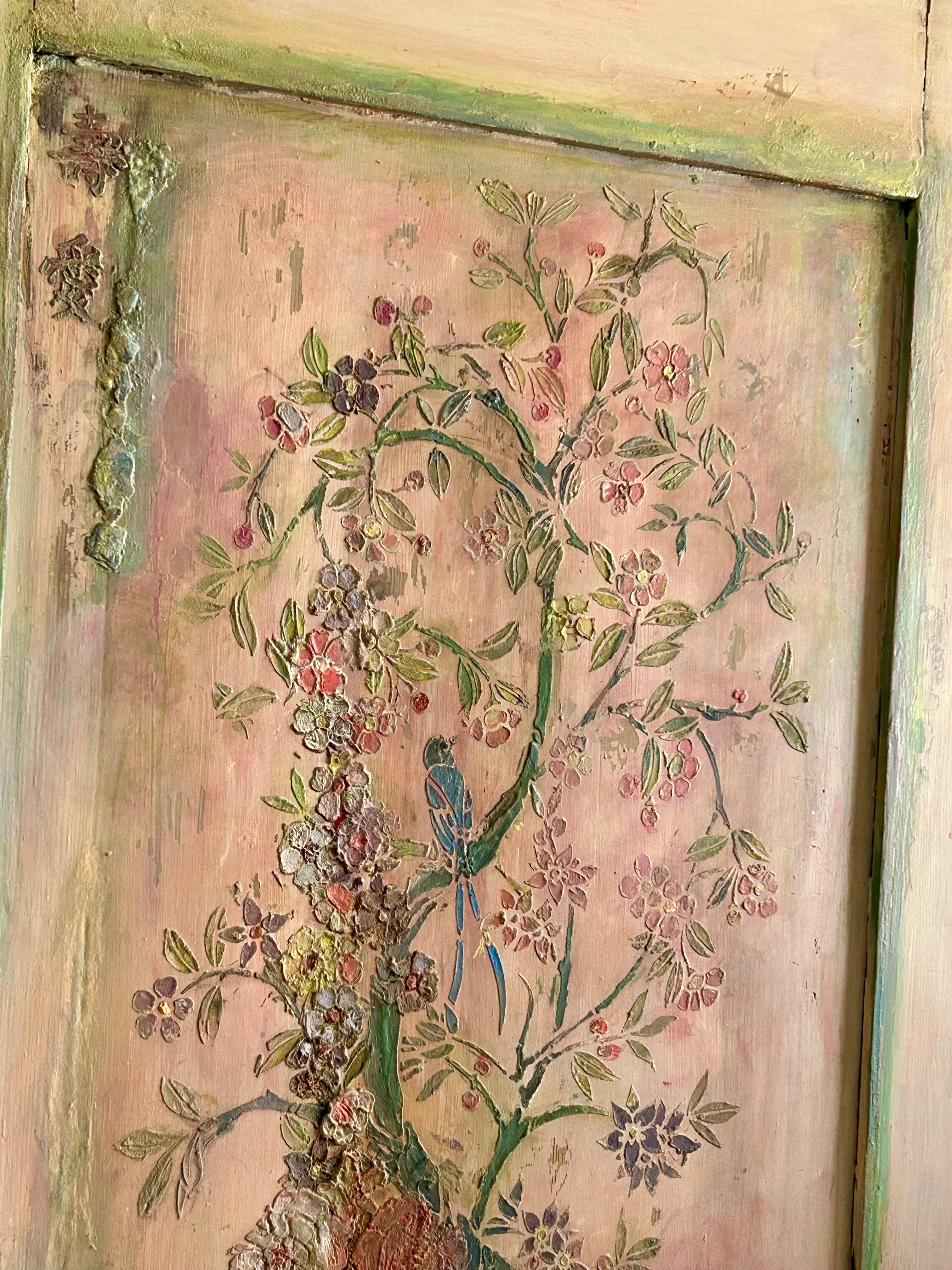 Vintage Painted Cupboard/Armoire with Chinoiserie Panel