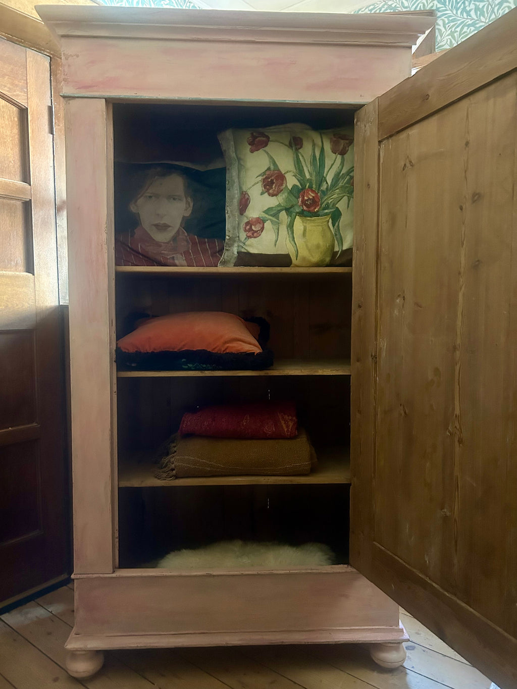 Vintage Painted Cupboard/Armoire with Chinoiserie Panel