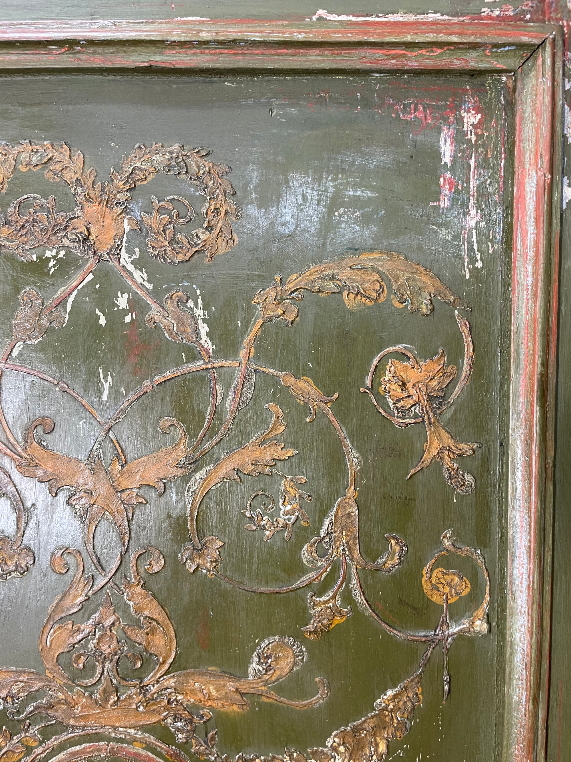 Vintage Painted Pine Wardrobe with Inlaid Boiserie Panel