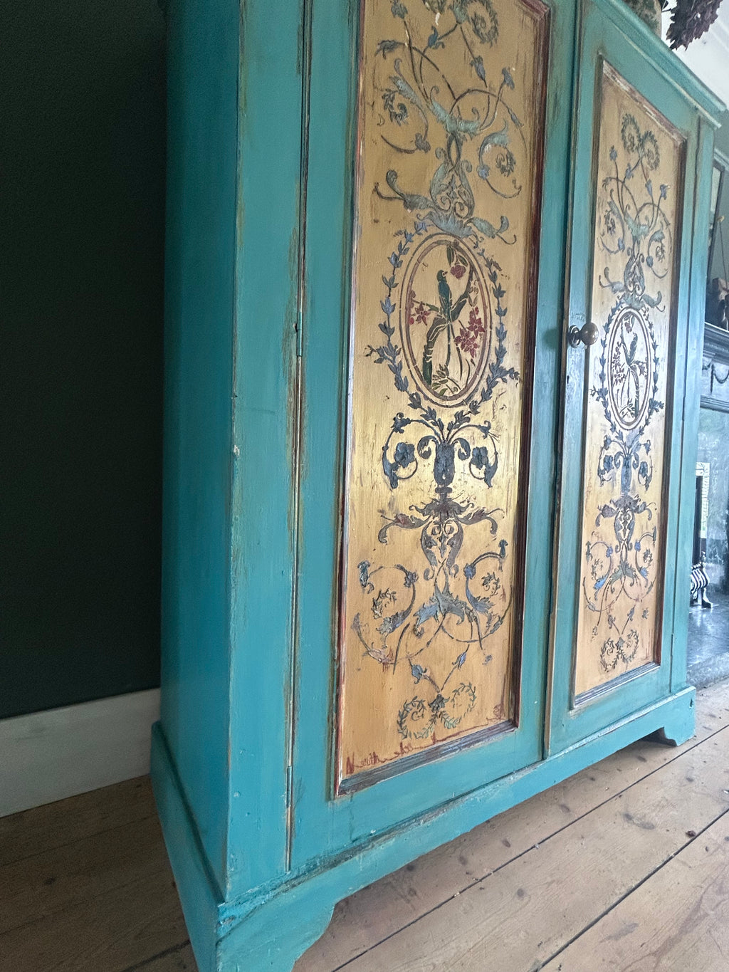 Vintage French Linen Press/Wardrobe with Chinoiserie