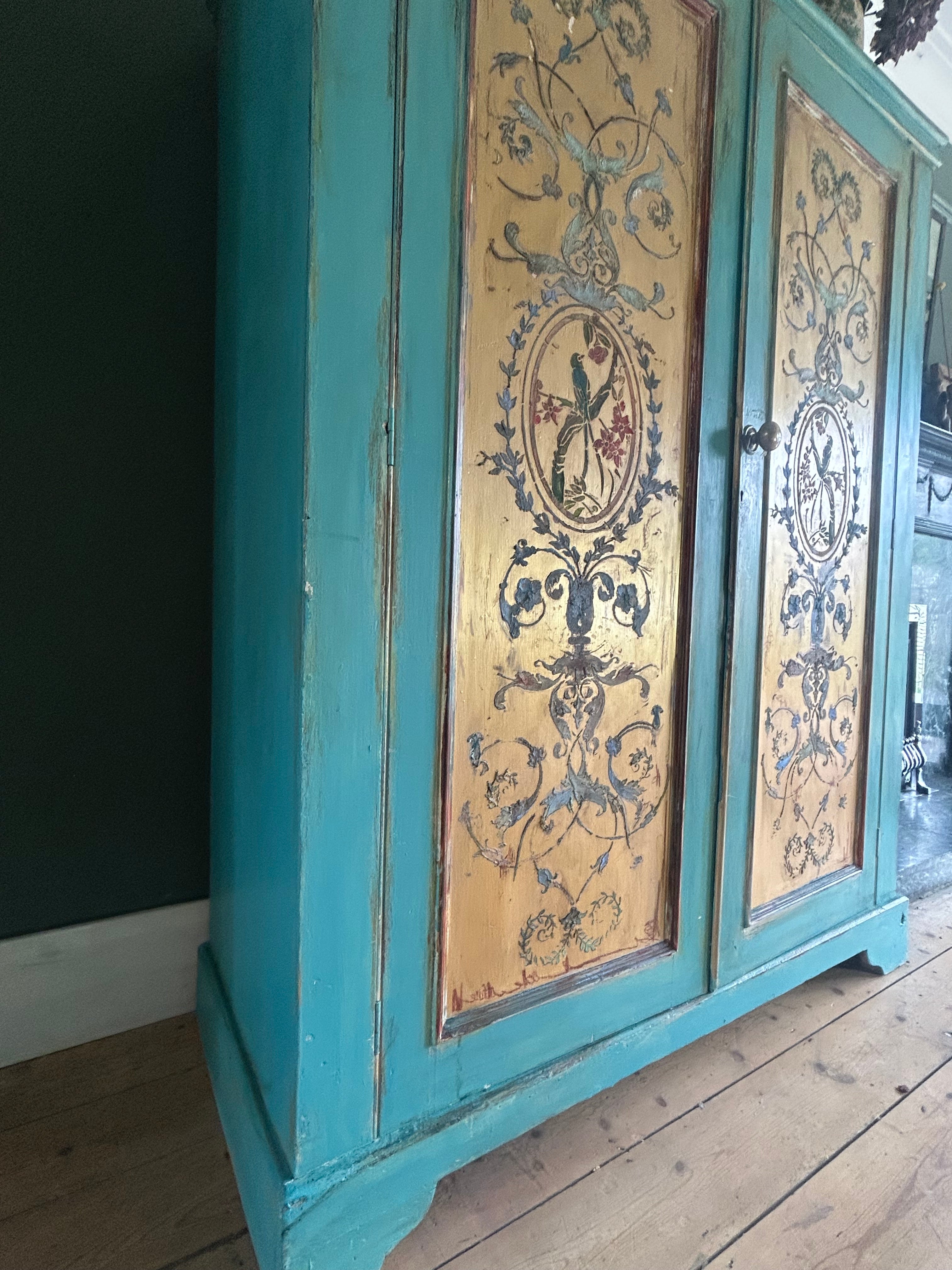Vintage French Linen Press/Wardrobe with Chinoiserie