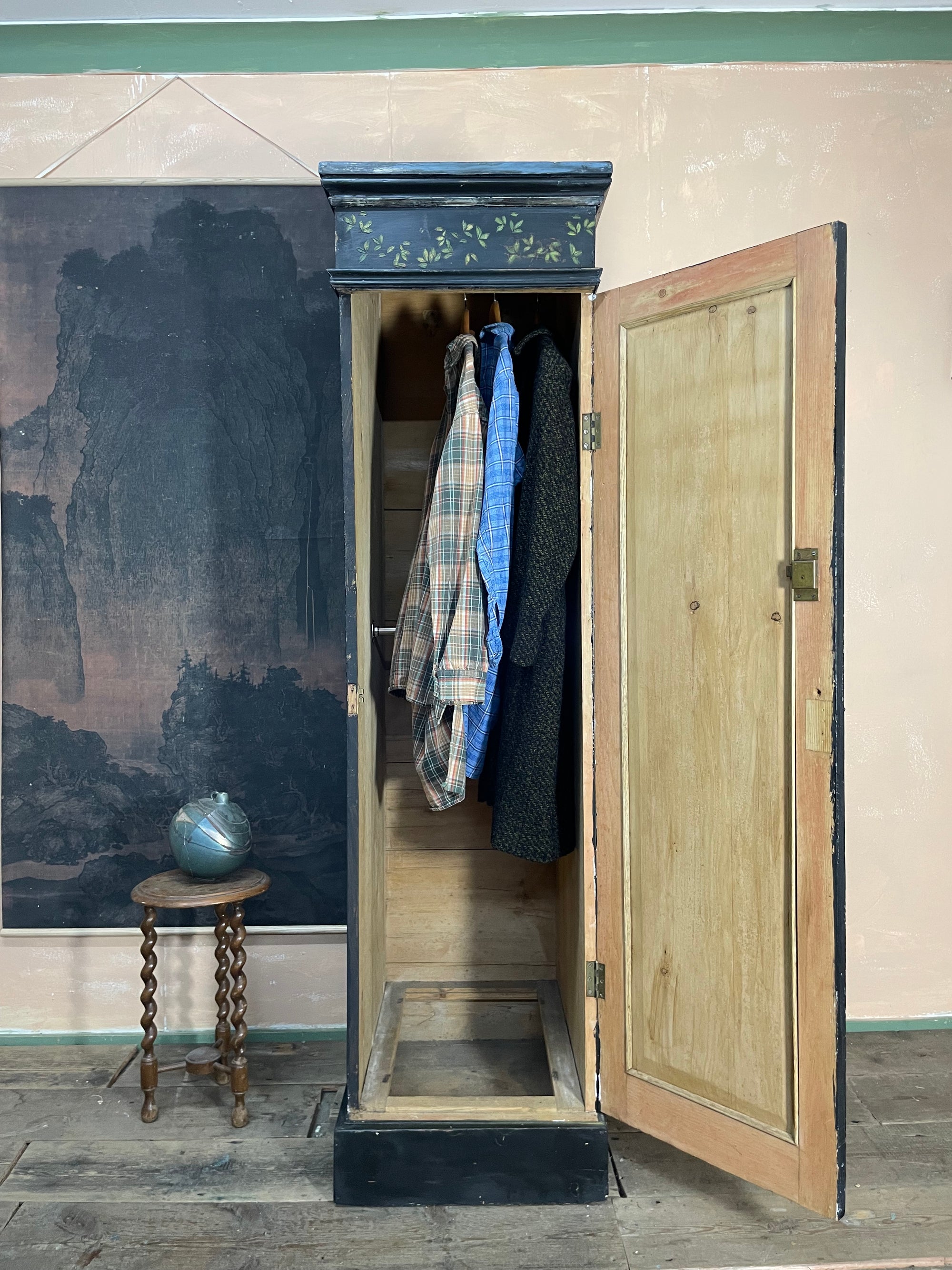 Vintage Painted Pine Cupboard with Chinoiserie Design