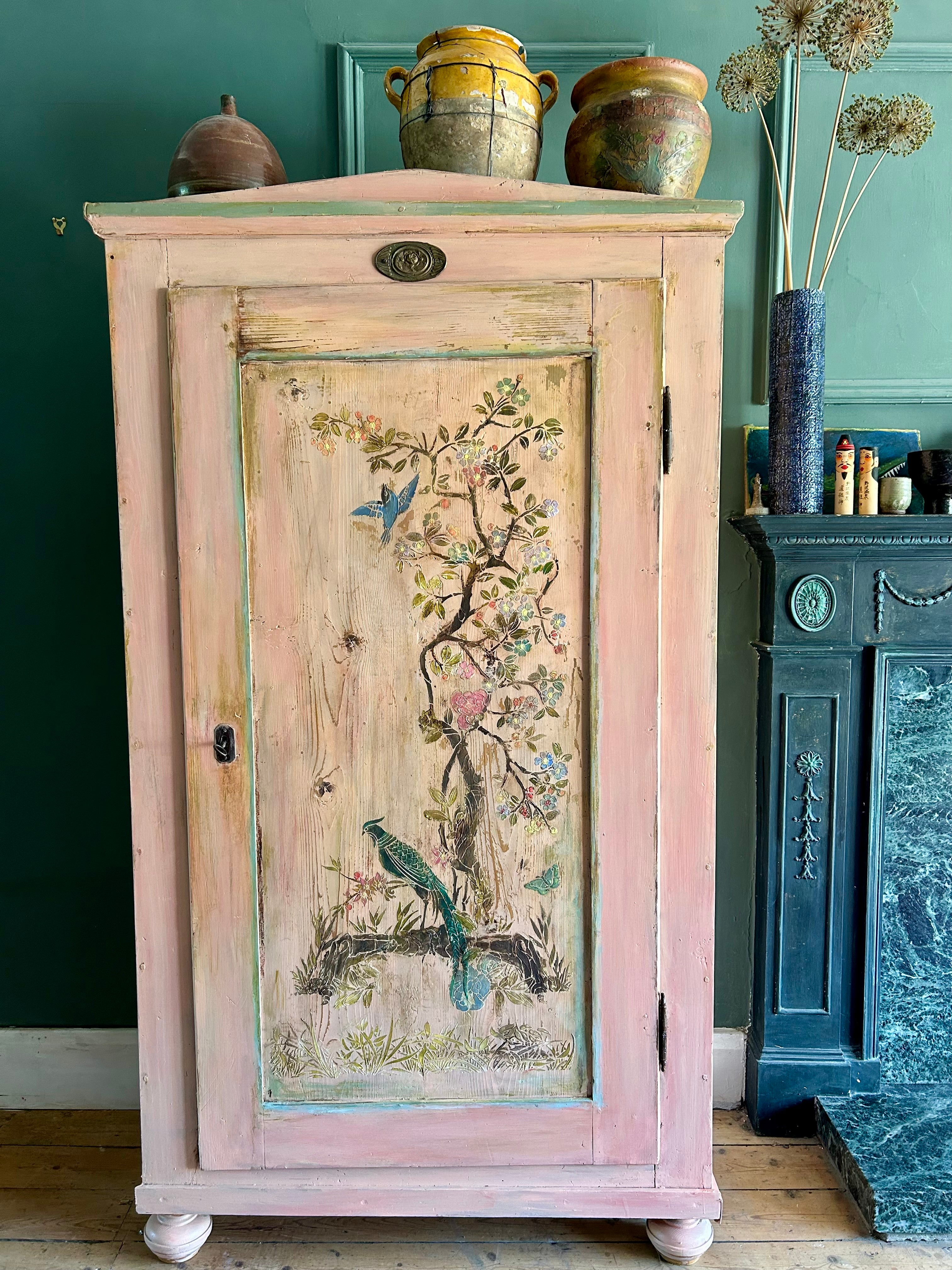 Vintage French Armoire with Chinoiserie Panel
