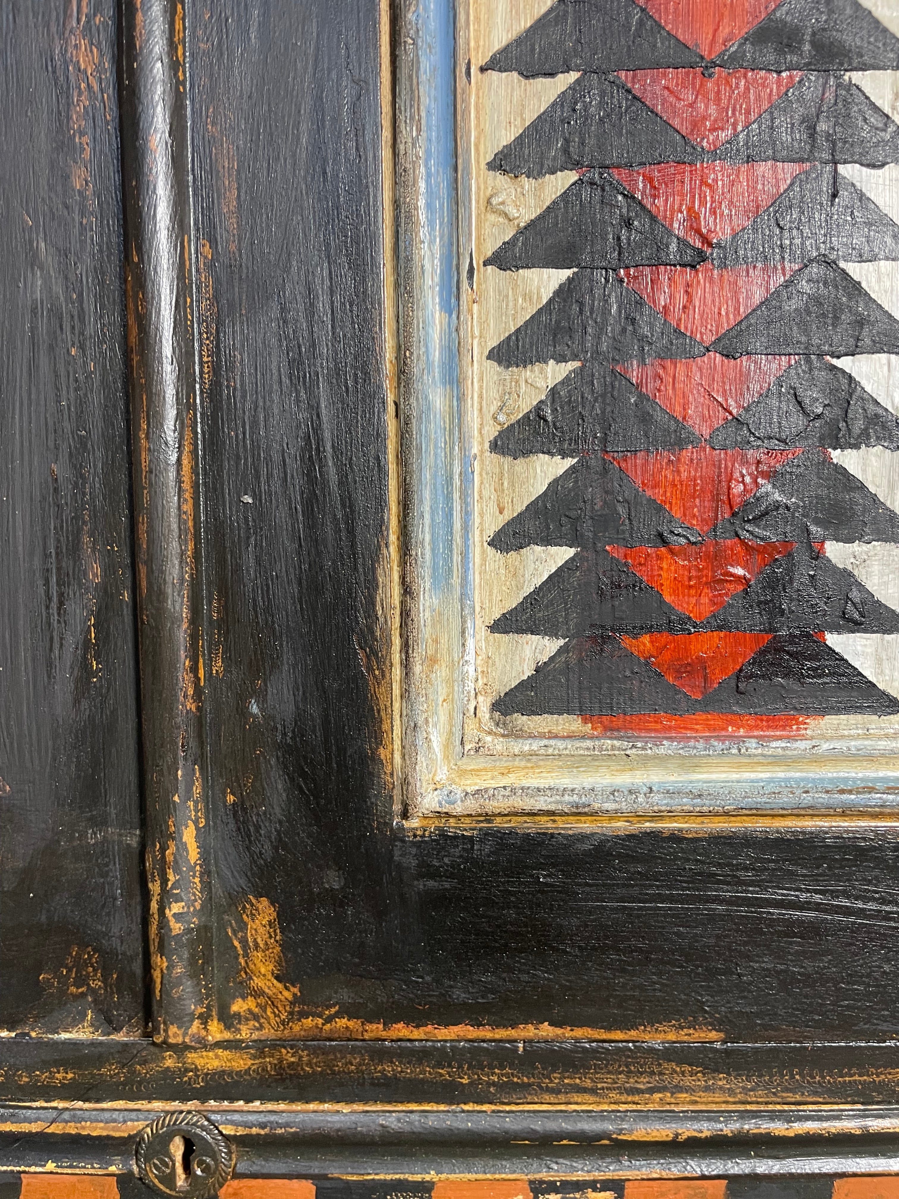 Vintage Painted Pine Folk Art Cupboard