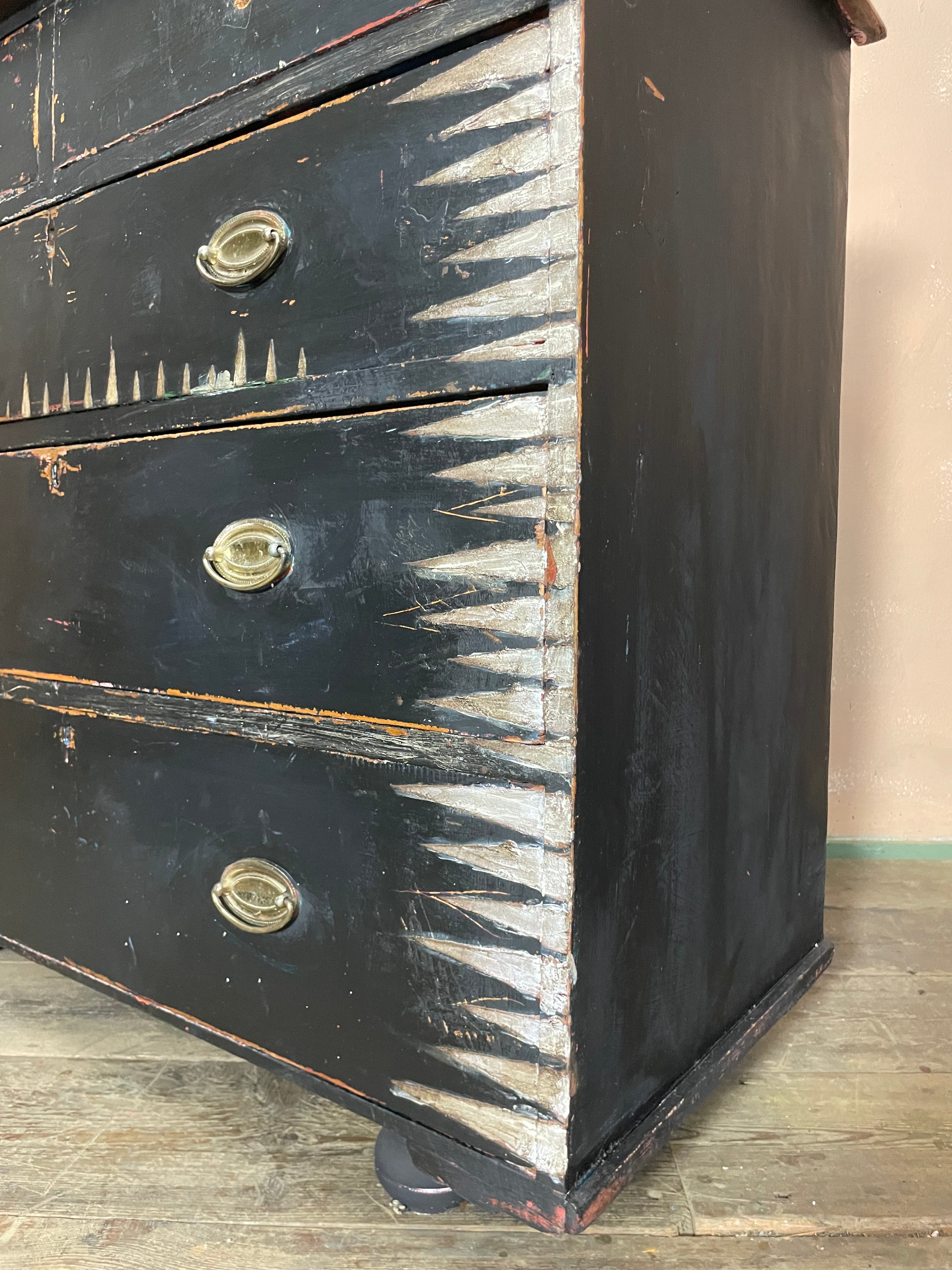 Vintage Painted Pine Folk Art Chest of Drawers