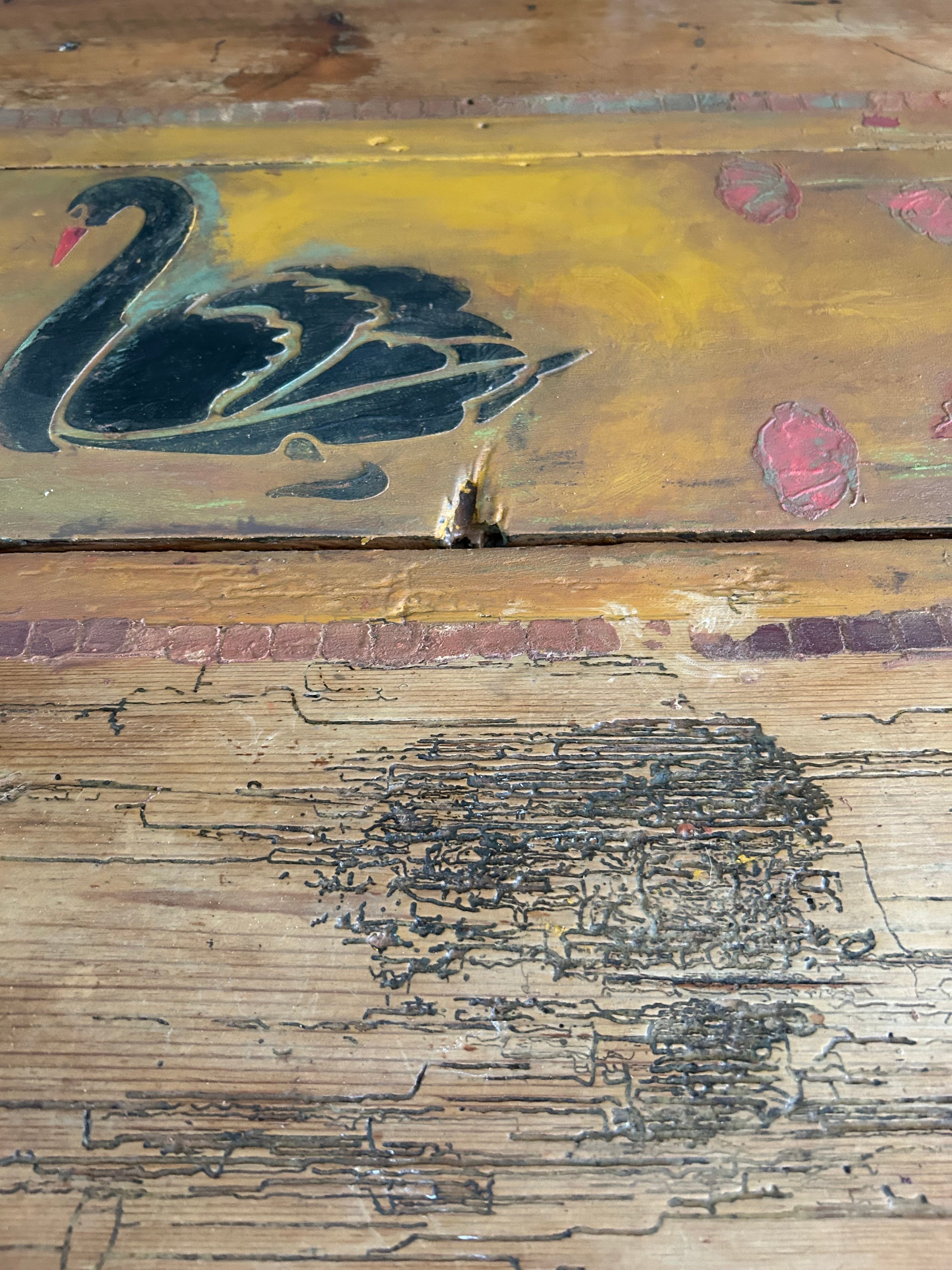 Vintage Pine console Table with Folk Art Sean Design