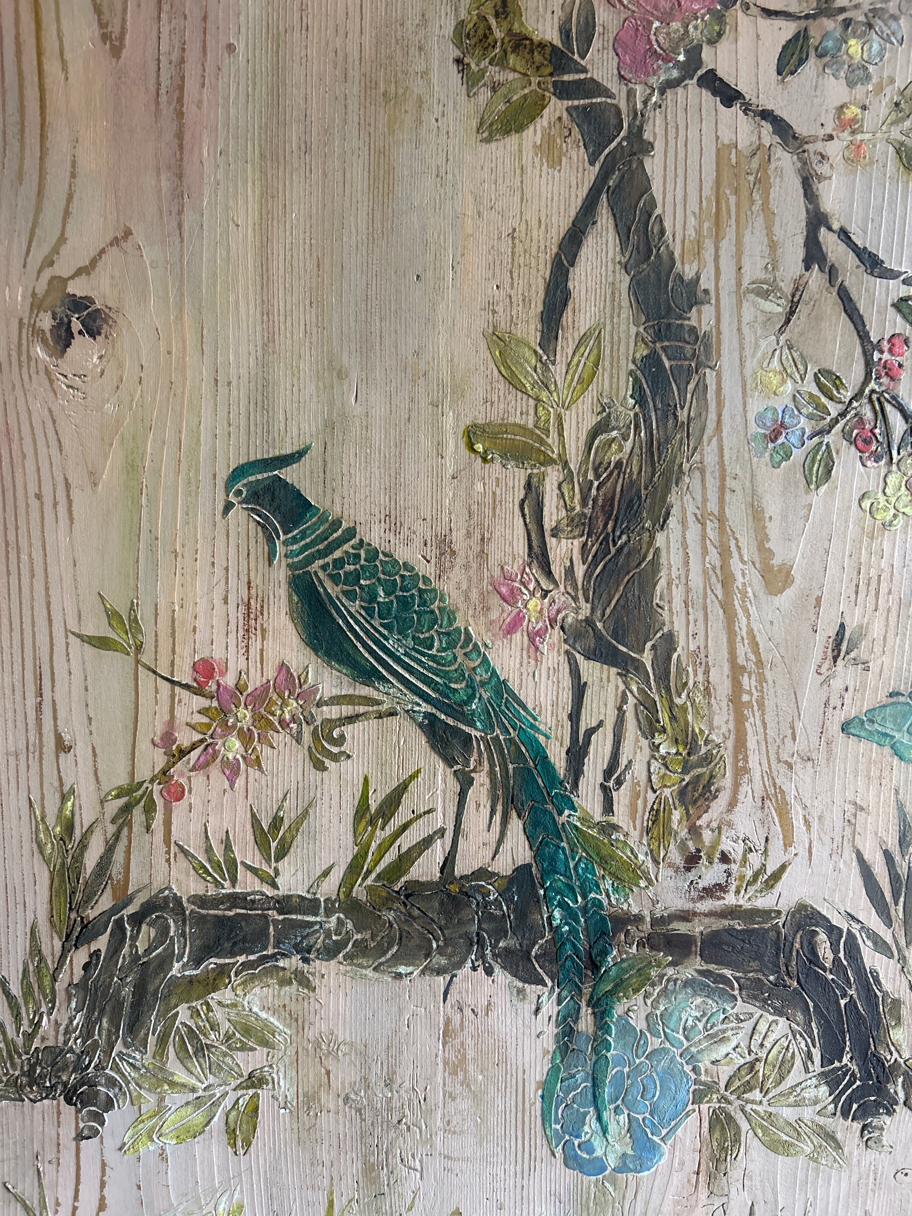 Vintage French Armoire with Chinoiserie Panel