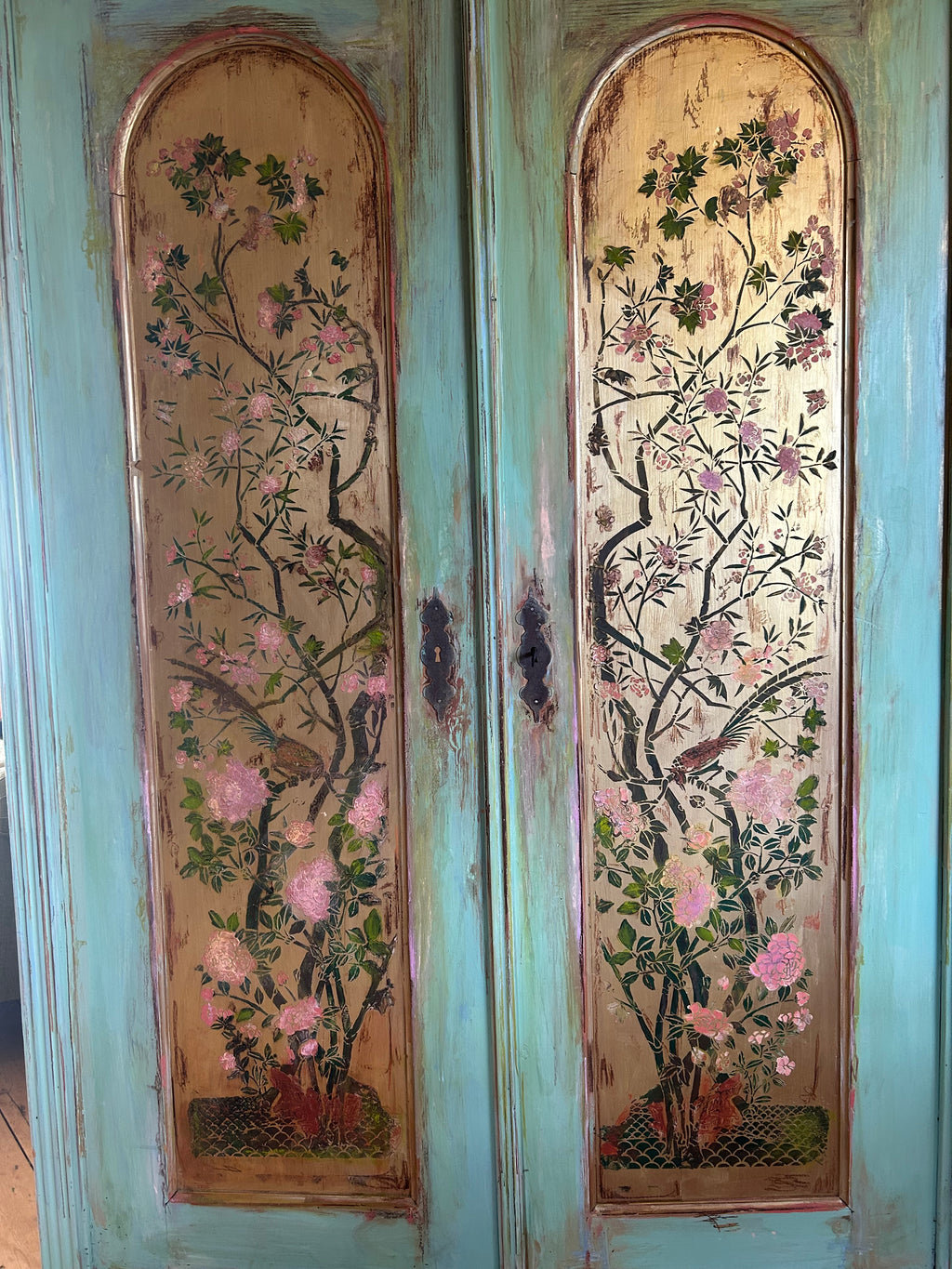 Vintage Armoire with Chinoiserie Panels