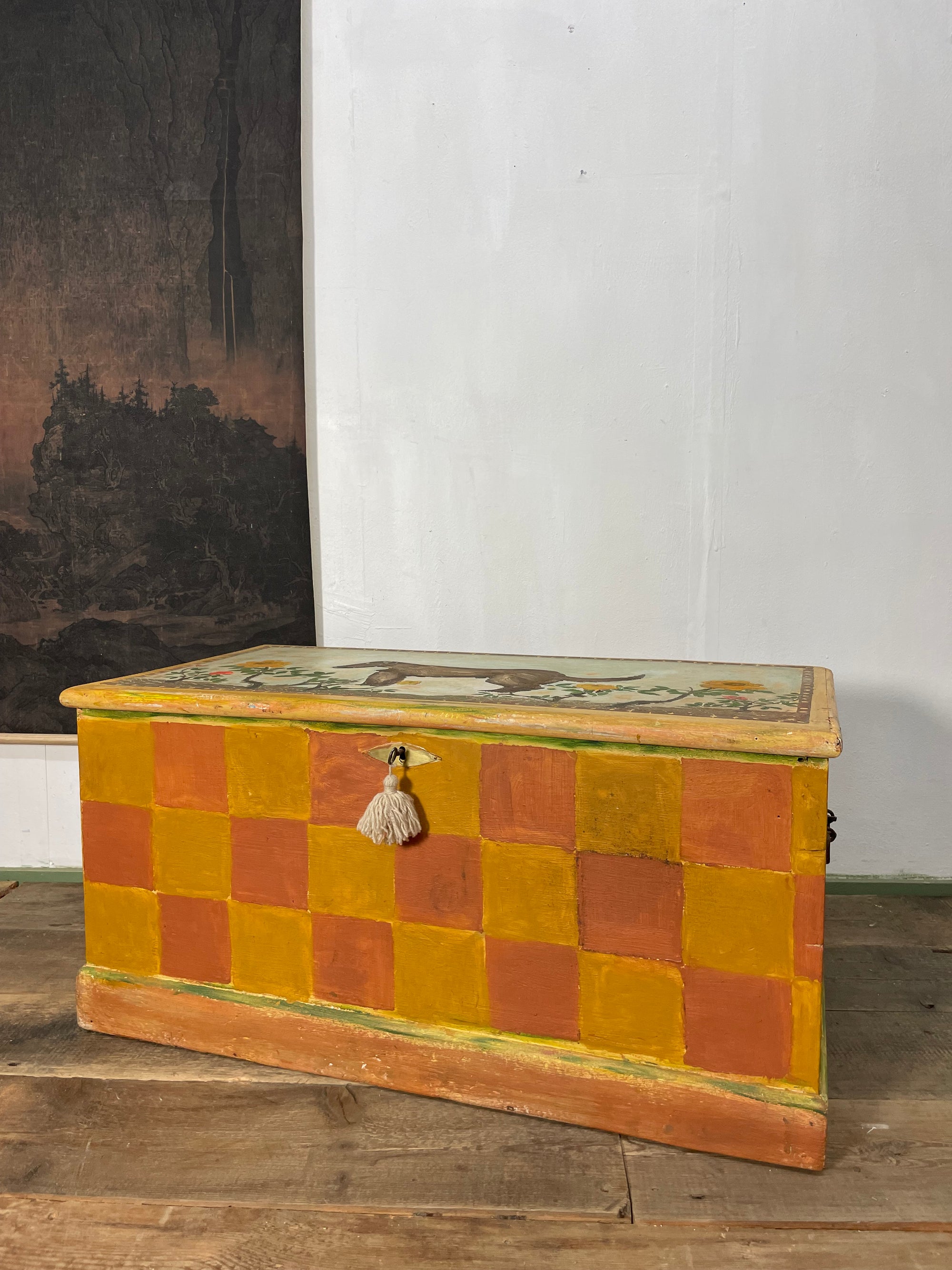 Vintage Folk art Style Blanket Box